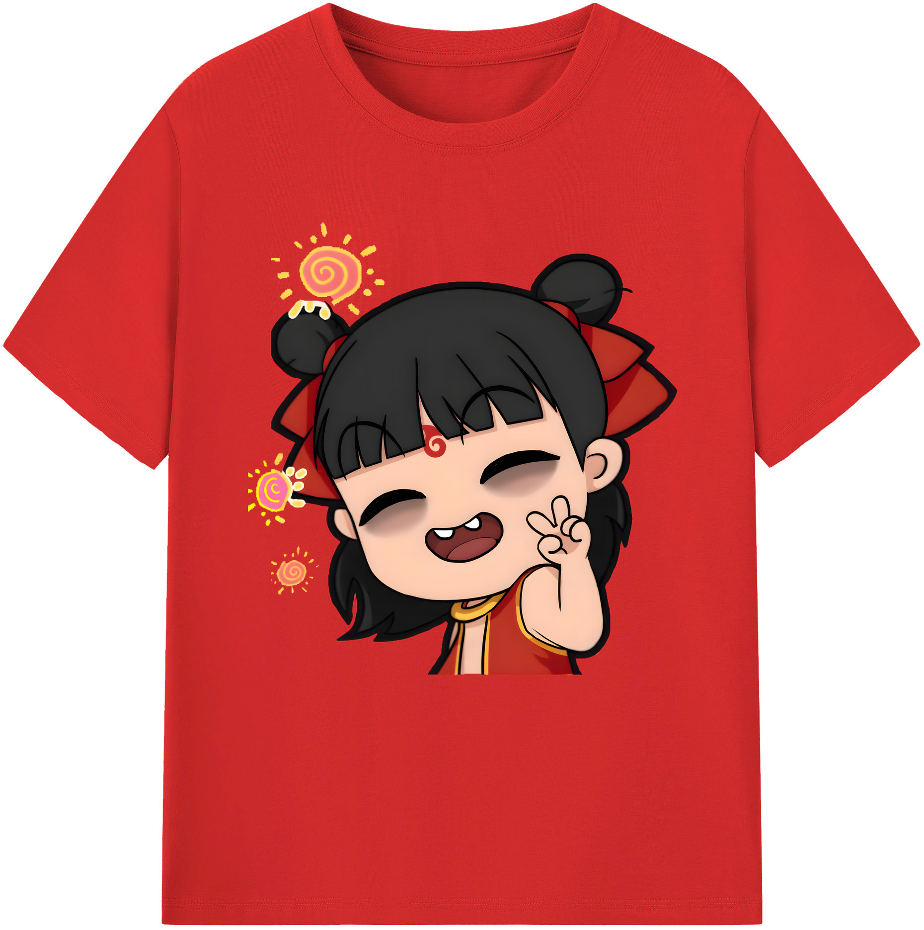 （画像用） Ne Zha 2 ナタ 魔童の大暴れ レディースカジュアルプリントTシャツ（綿100％）