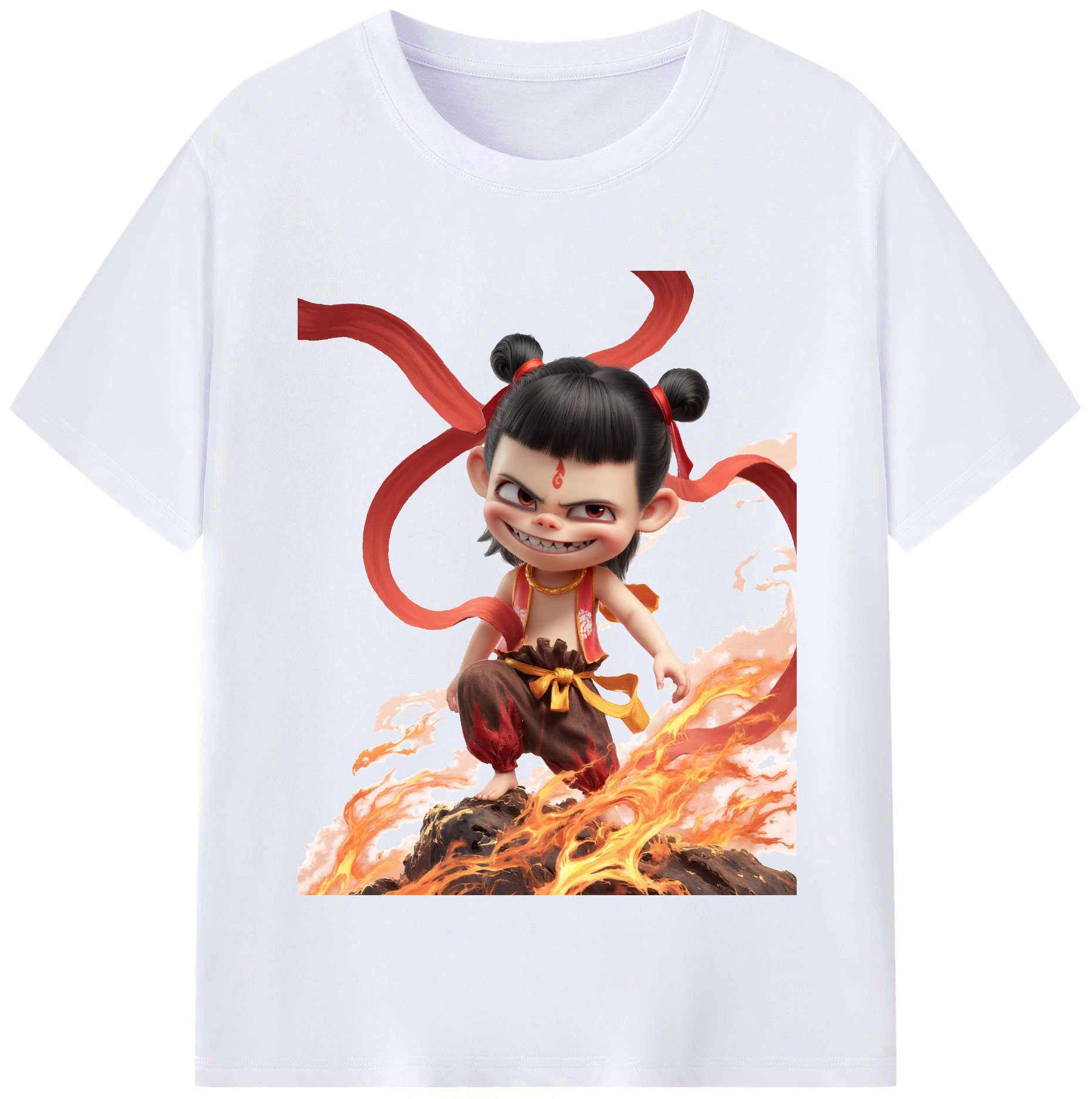 （画像用） Ne Zha 2 ナタ 魔童の大暴れ レディースカジュアルプリントTシャツ（綿100％）