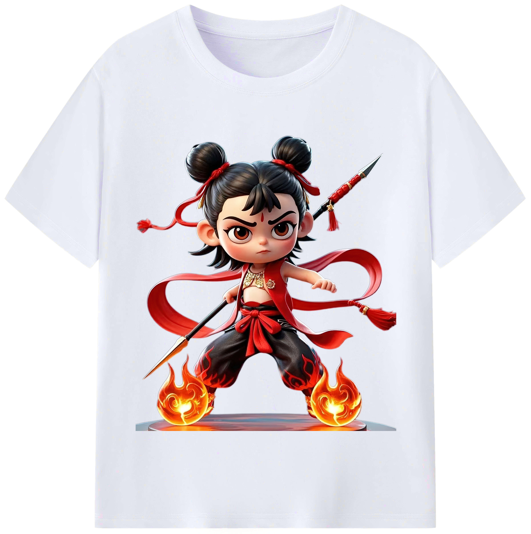 （画像用） Ne Zha 2 ナタ 魔童の大暴れ レディースカジュアルプリントTシャツ（綿100％）