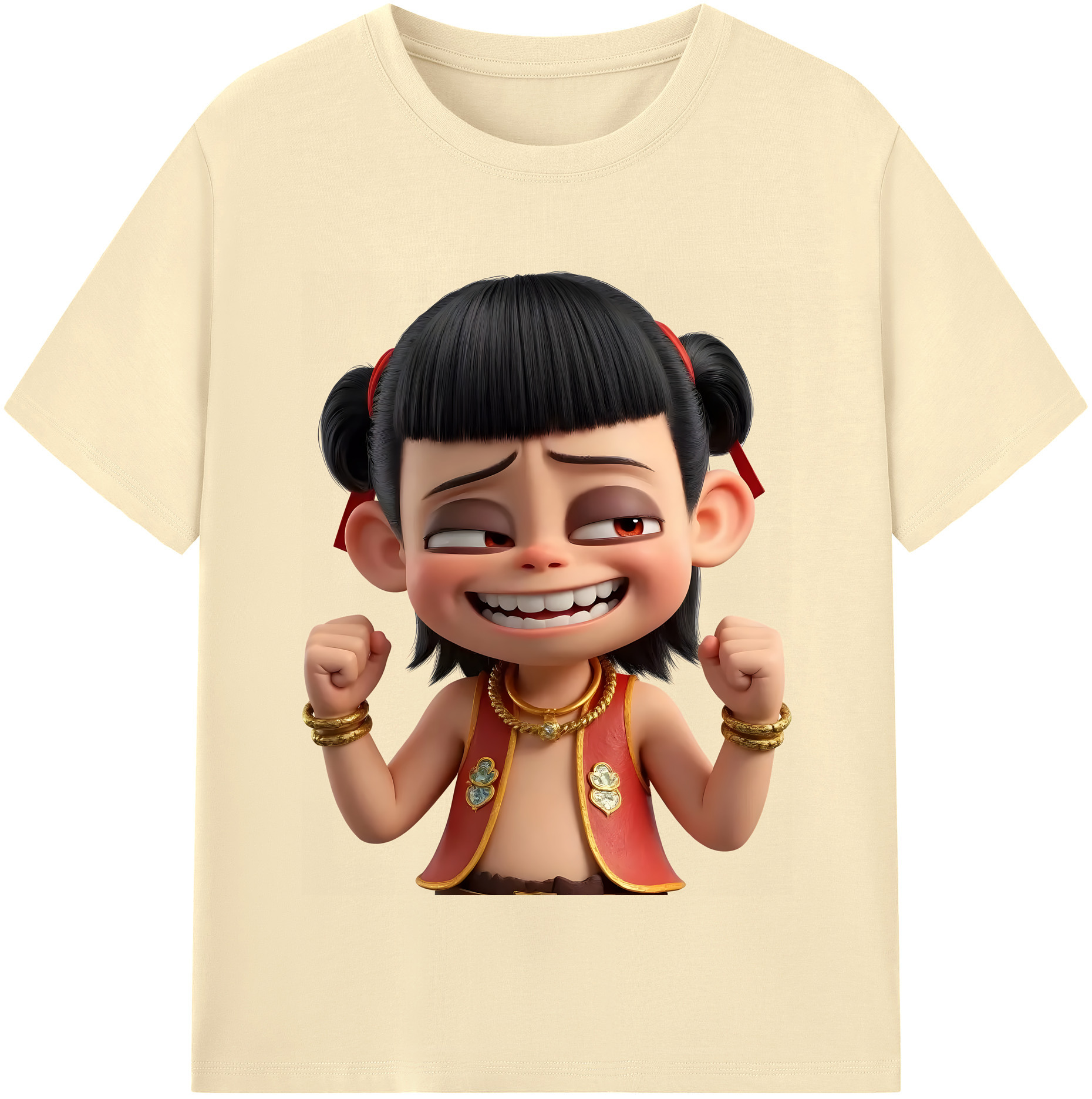 （画像用） Ne Zha 2 ナタ 魔童の大暴れ 綿100％半袖Tシャツ（フロントプリント）