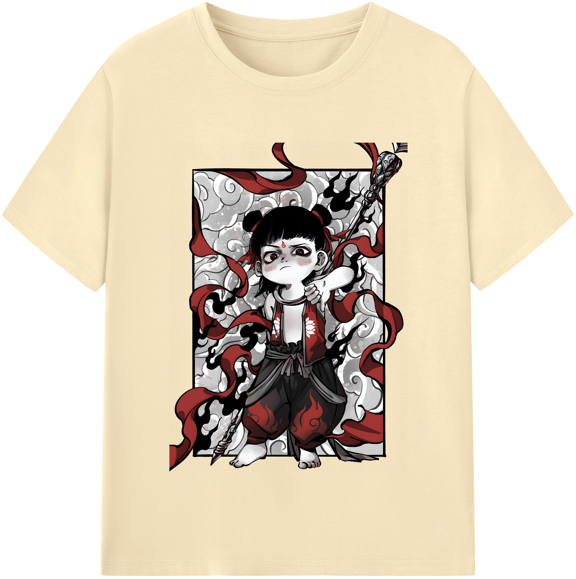 （画像用） Ne Zha 2 ナタ 魔童の大暴れ 綿100％半袖Tシャツ（フロントプリント）
