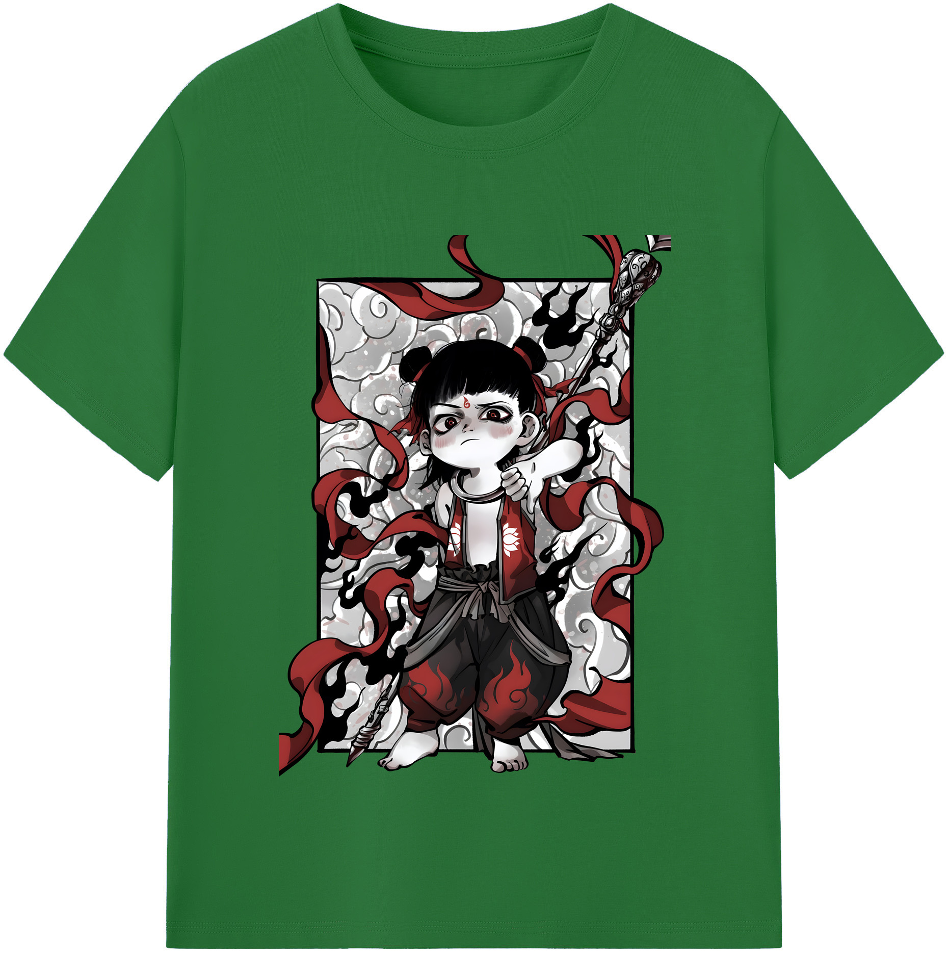 （画像用） Ne Zha 2 ナタ 魔童の大暴れ 綿100％半袖Tシャツ（フロントプリント）