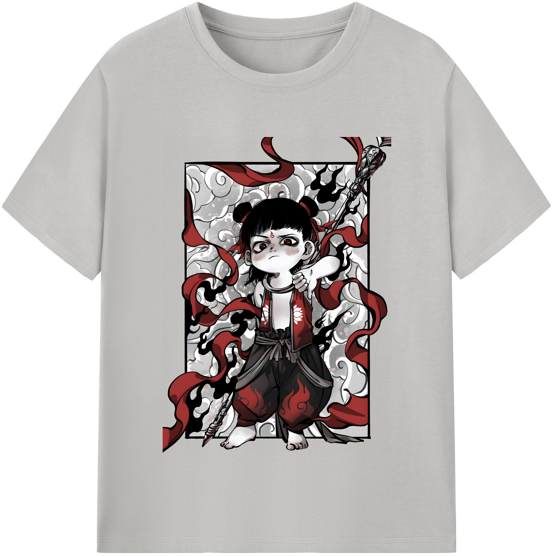 （画像用） Ne Zha 2 ナタ 魔童の大暴れ 綿100％半袖Tシャツ（フロントプリント）