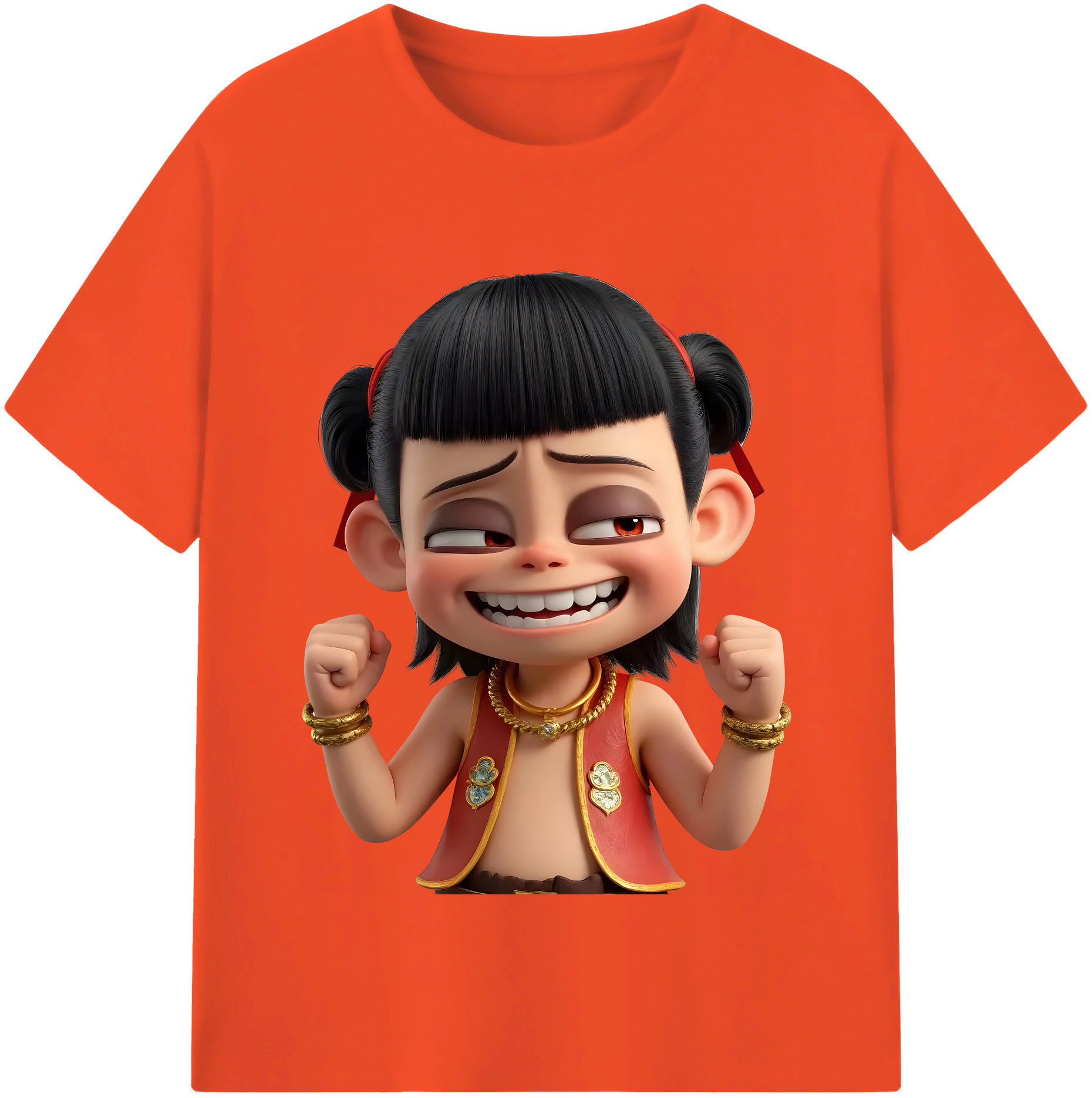 （画像用） Ne Zha 2 ナタ 魔童の大暴れ 綿100％半袖Tシャツ（フロントプリント）