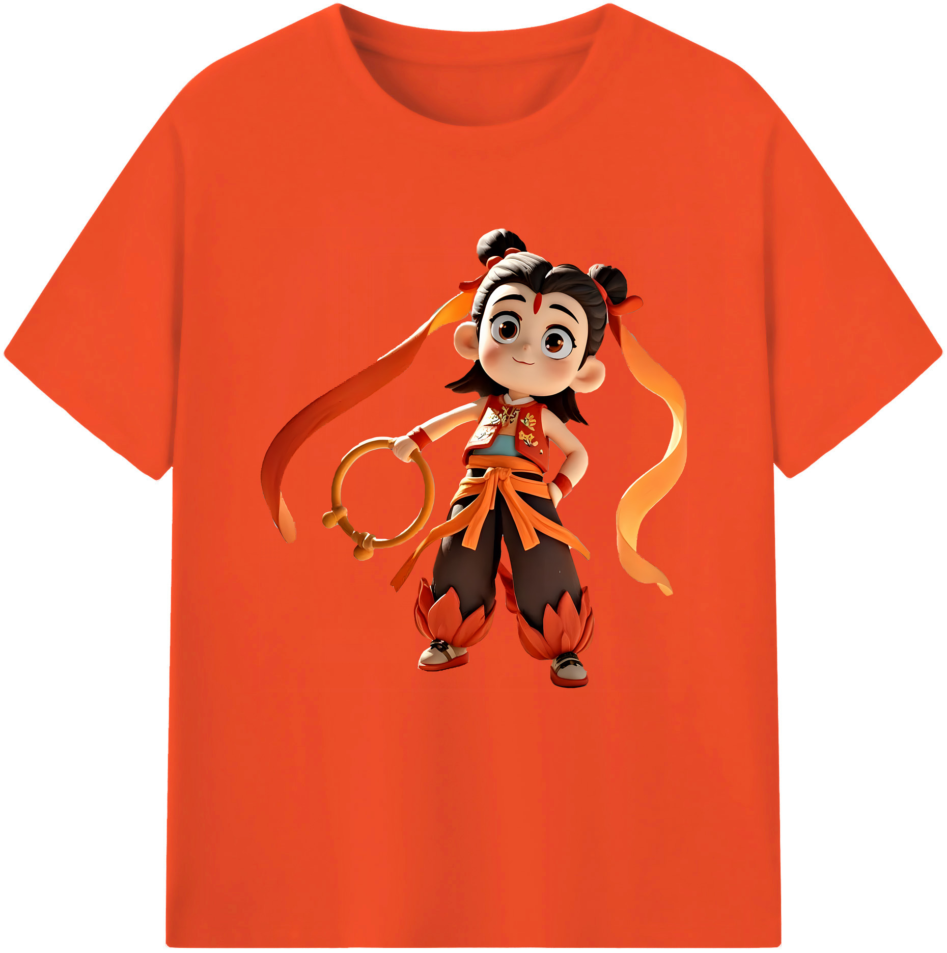 （画像用） Ne Zha 2 ナタ 魔童の大暴れ 綿100％半袖Tシャツ（フロントプリント）