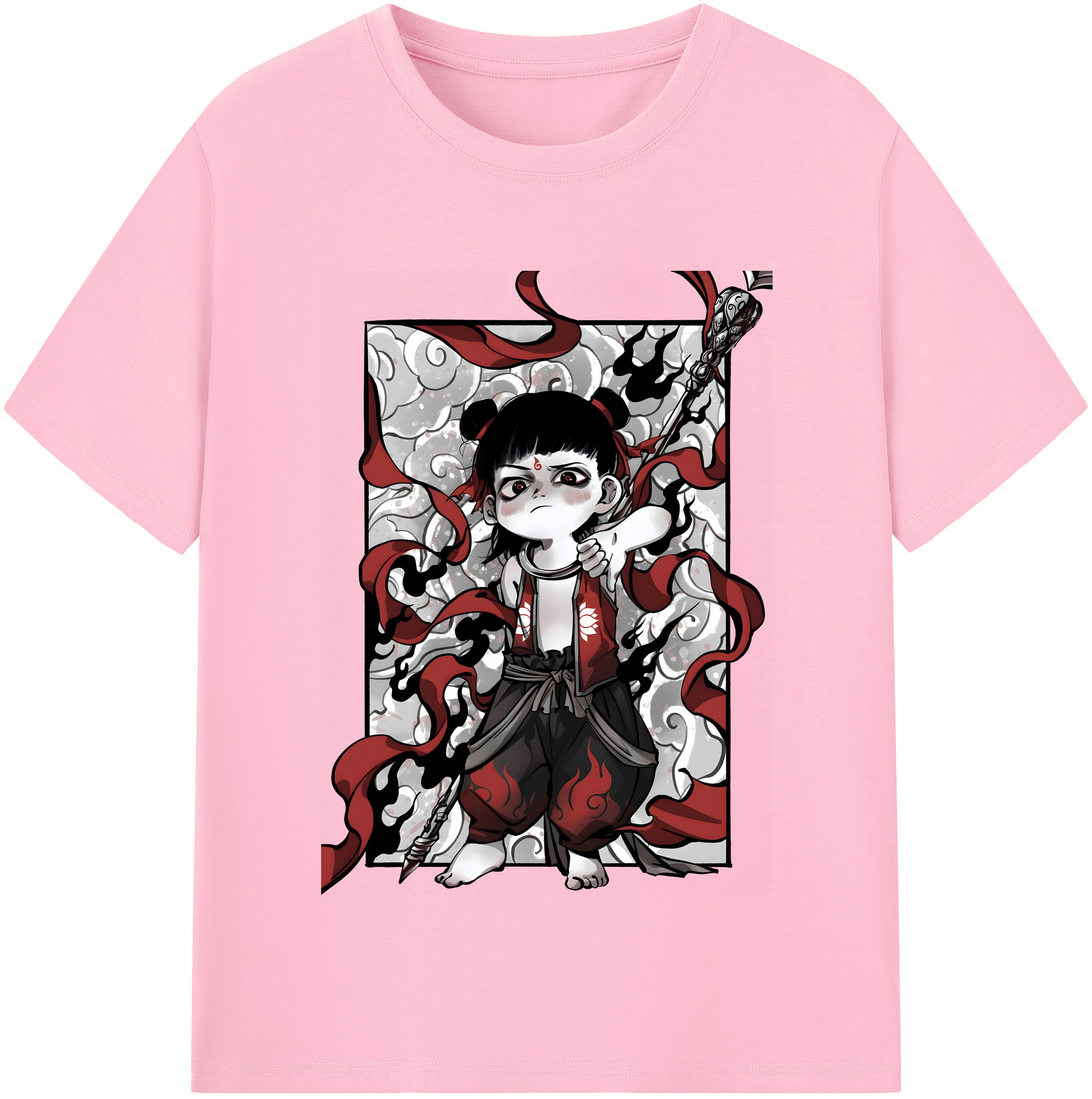 （画像用） Ne Zha 2 ナタ 魔童の大暴れ 綿100％半袖Tシャツ（フロントプリント）