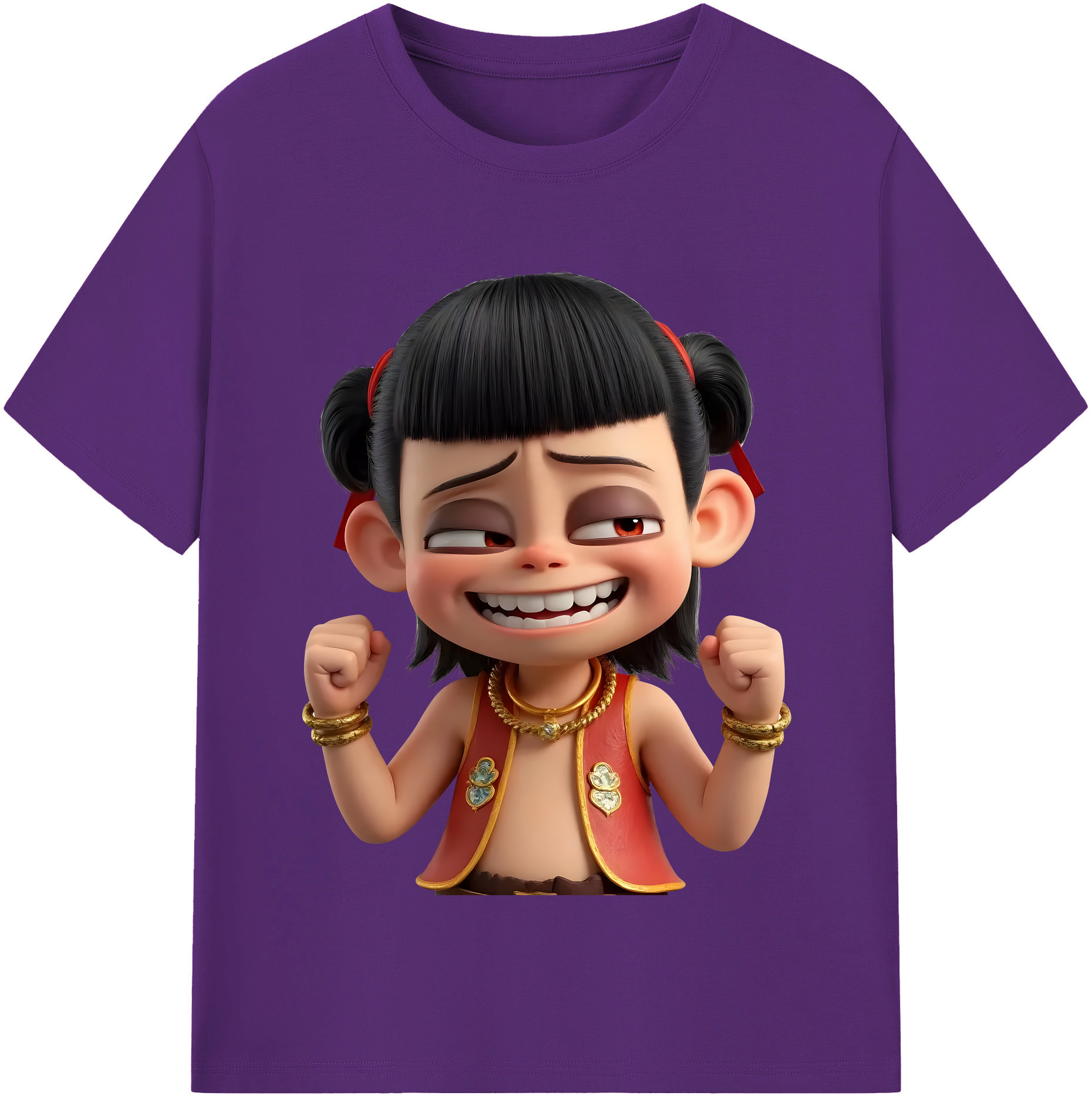 （画像用） Ne Zha 2 ナタ 魔童の大暴れ 綿100％半袖Tシャツ（フロントプリント）