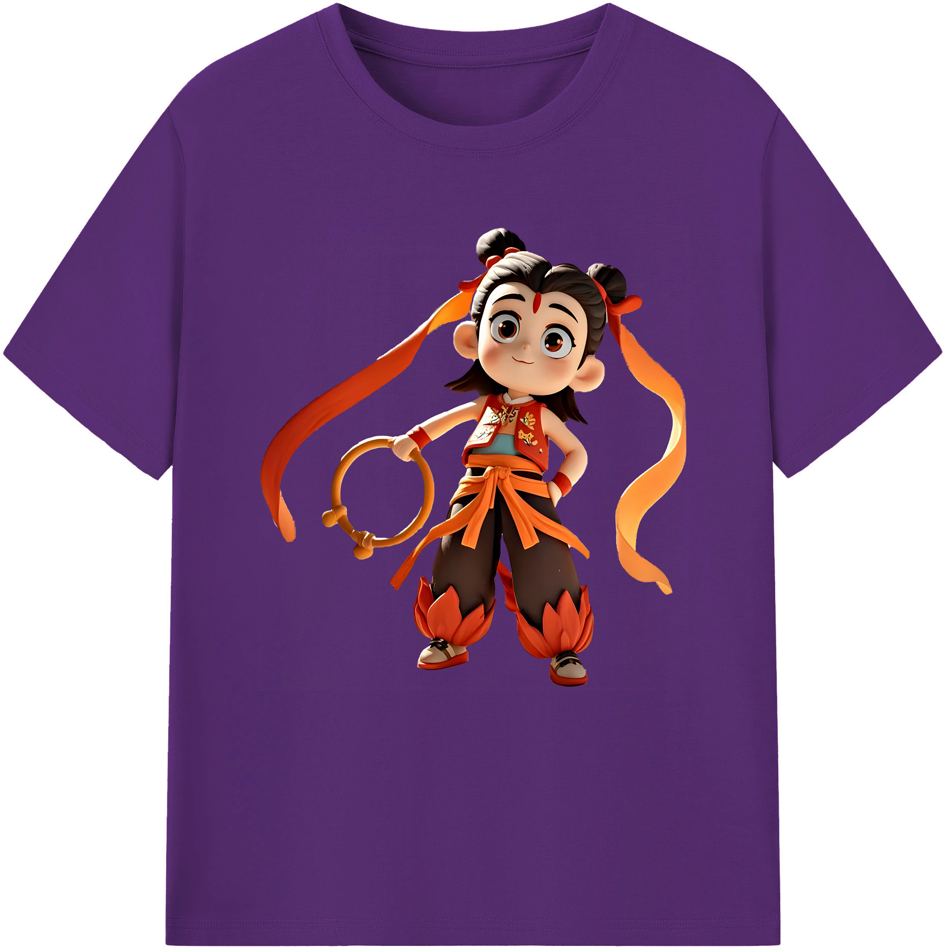 （画像用） Ne Zha 2 ナタ 魔童の大暴れ 綿100％半袖Tシャツ（フロントプリント）