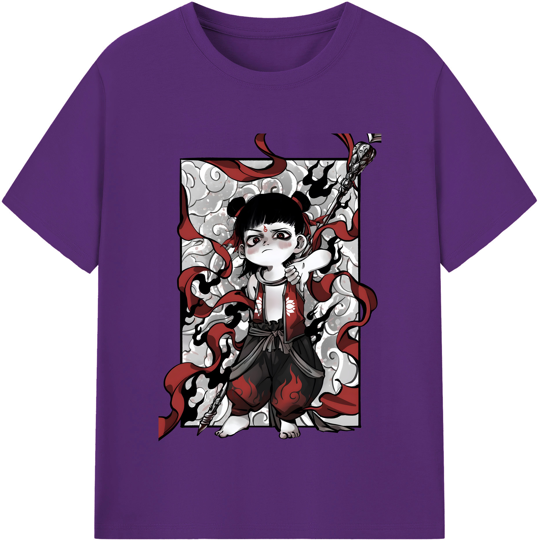 （画像用） Ne Zha 2 ナタ 魔童の大暴れ 綿100％半袖Tシャツ（フロントプリント）