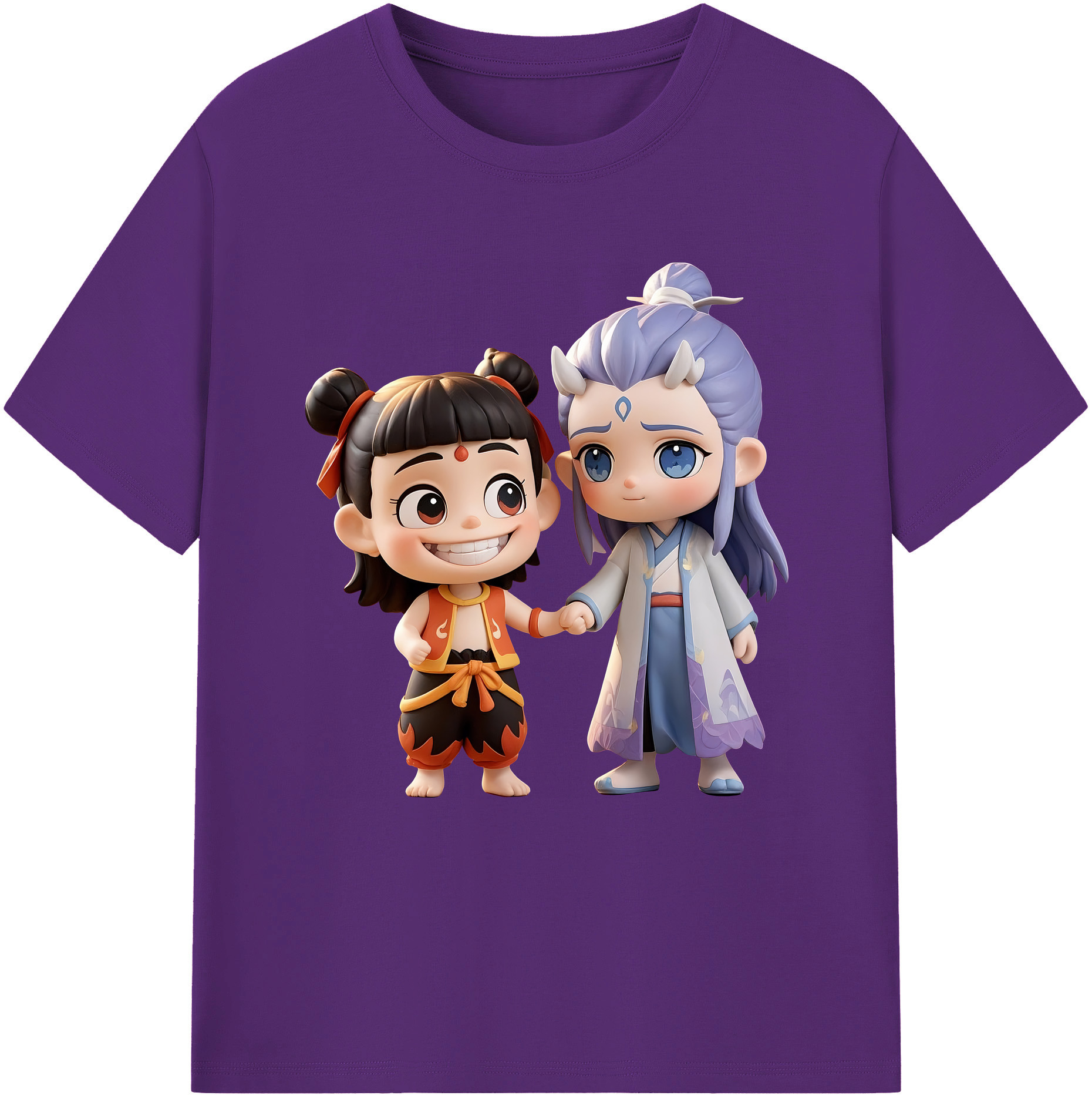 （画像用） Ne Zha 2 ナタ 魔童の大暴れ 綿100％半袖Tシャツ（フロントプリント）
