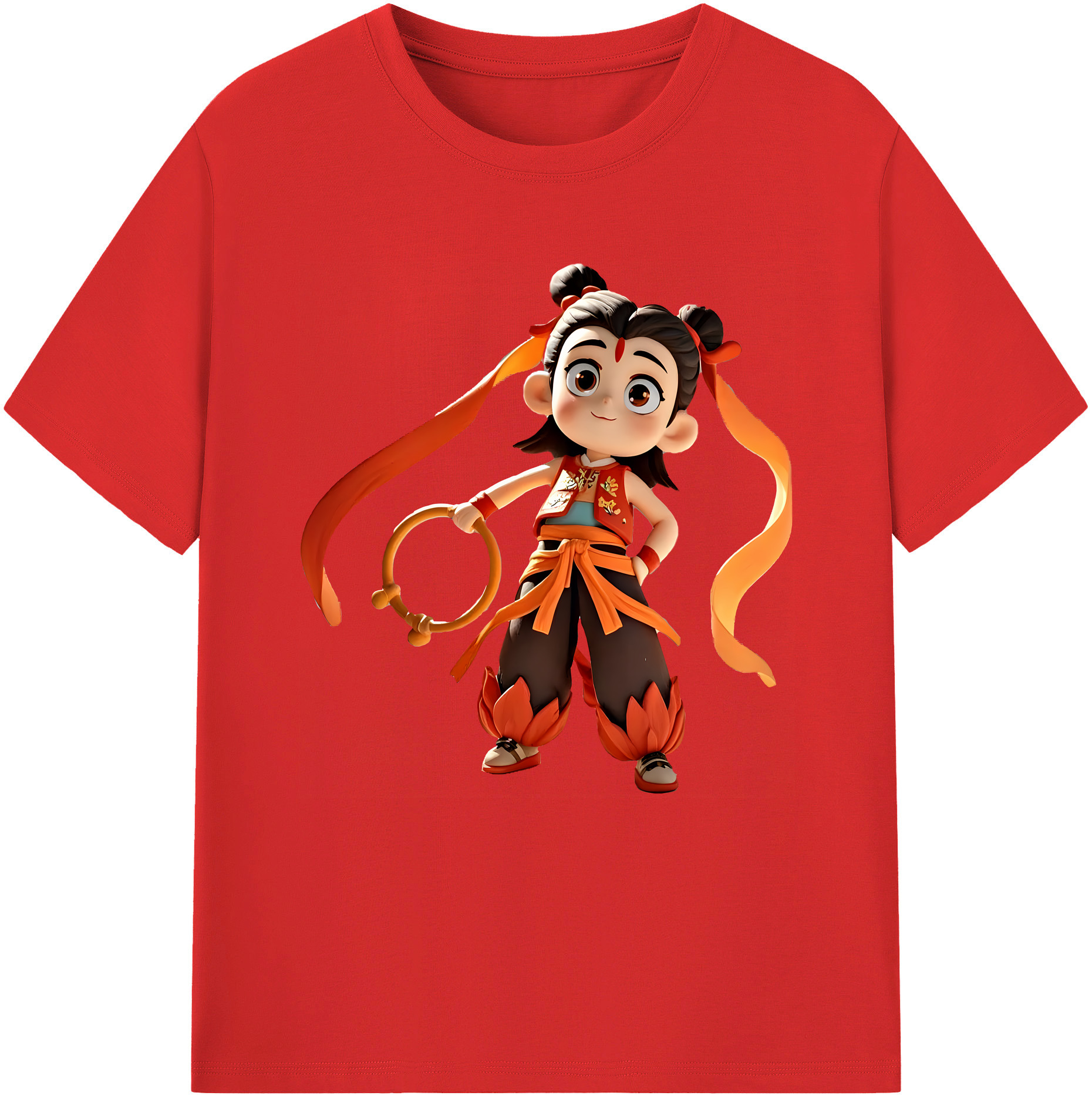 （画像用） Ne Zha 2 ナタ 魔童の大暴れ 綿100％半袖Tシャツ（フロントプリント）