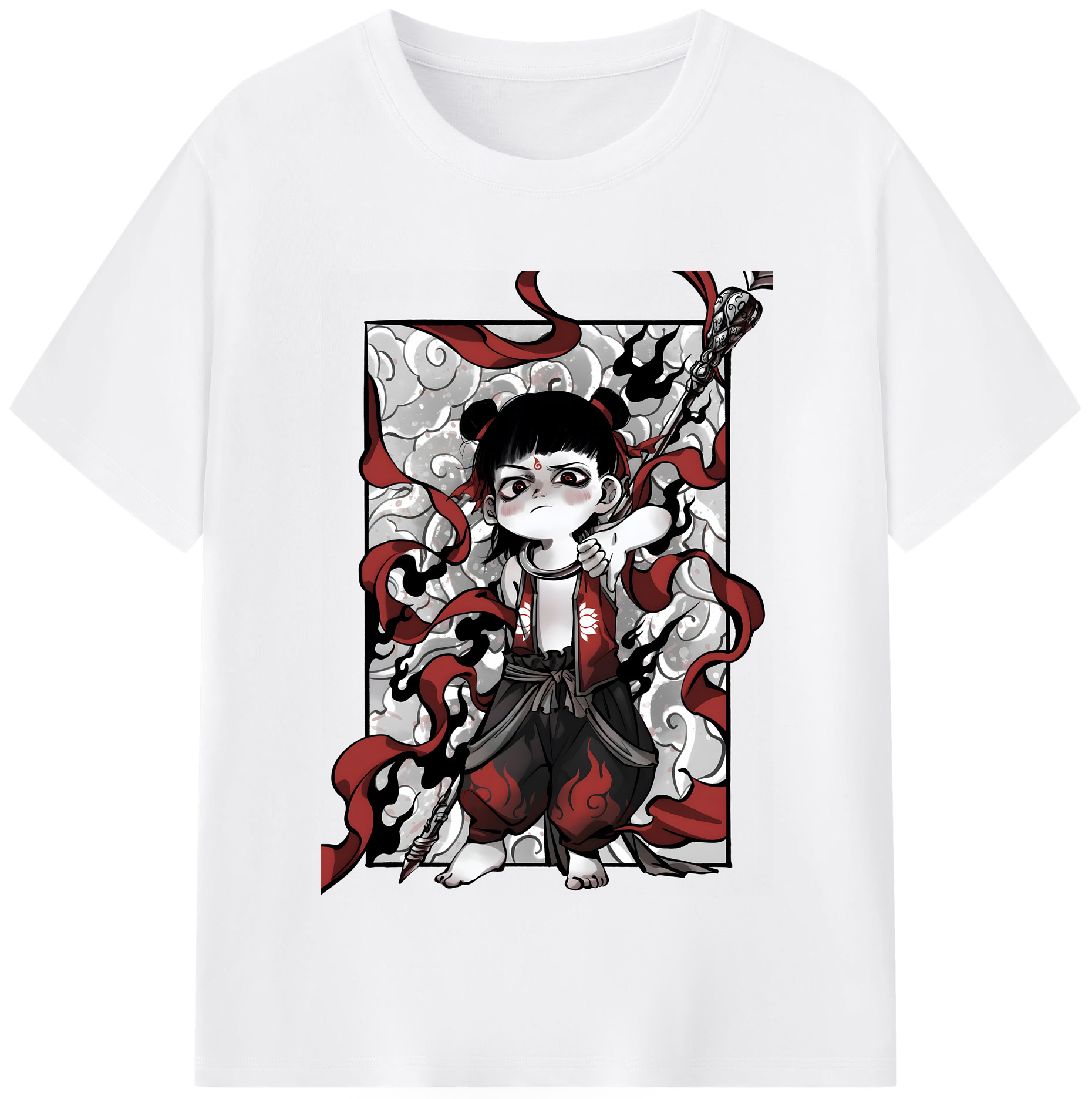 （画像用） Ne Zha 2 ナタ 魔童の大暴れ 綿100％半袖Tシャツ（フロントプリント）
