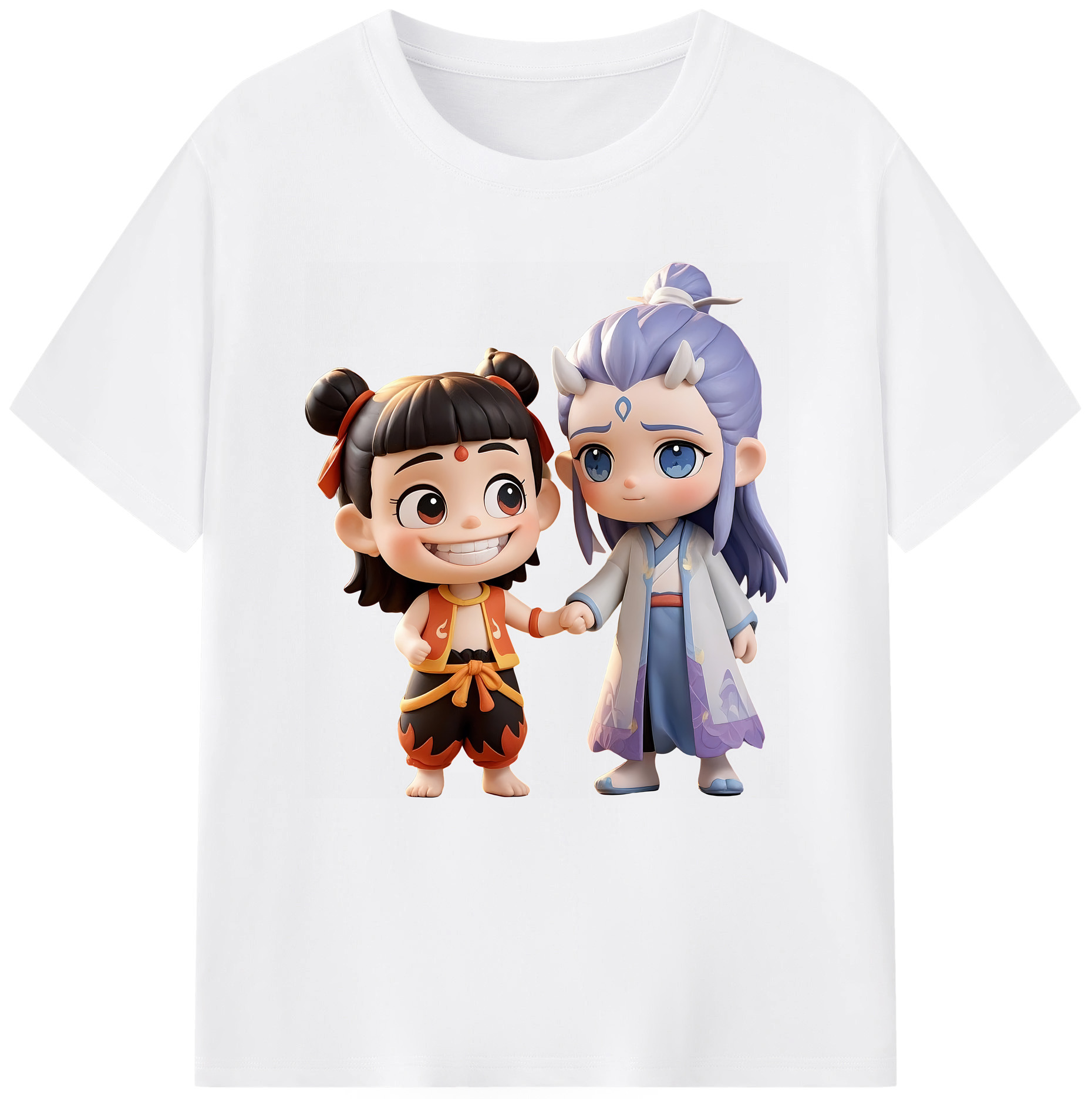 （画像用） Ne Zha 2 ナタ 魔童の大暴れ 綿100％半袖Tシャツ（フロントプリント）