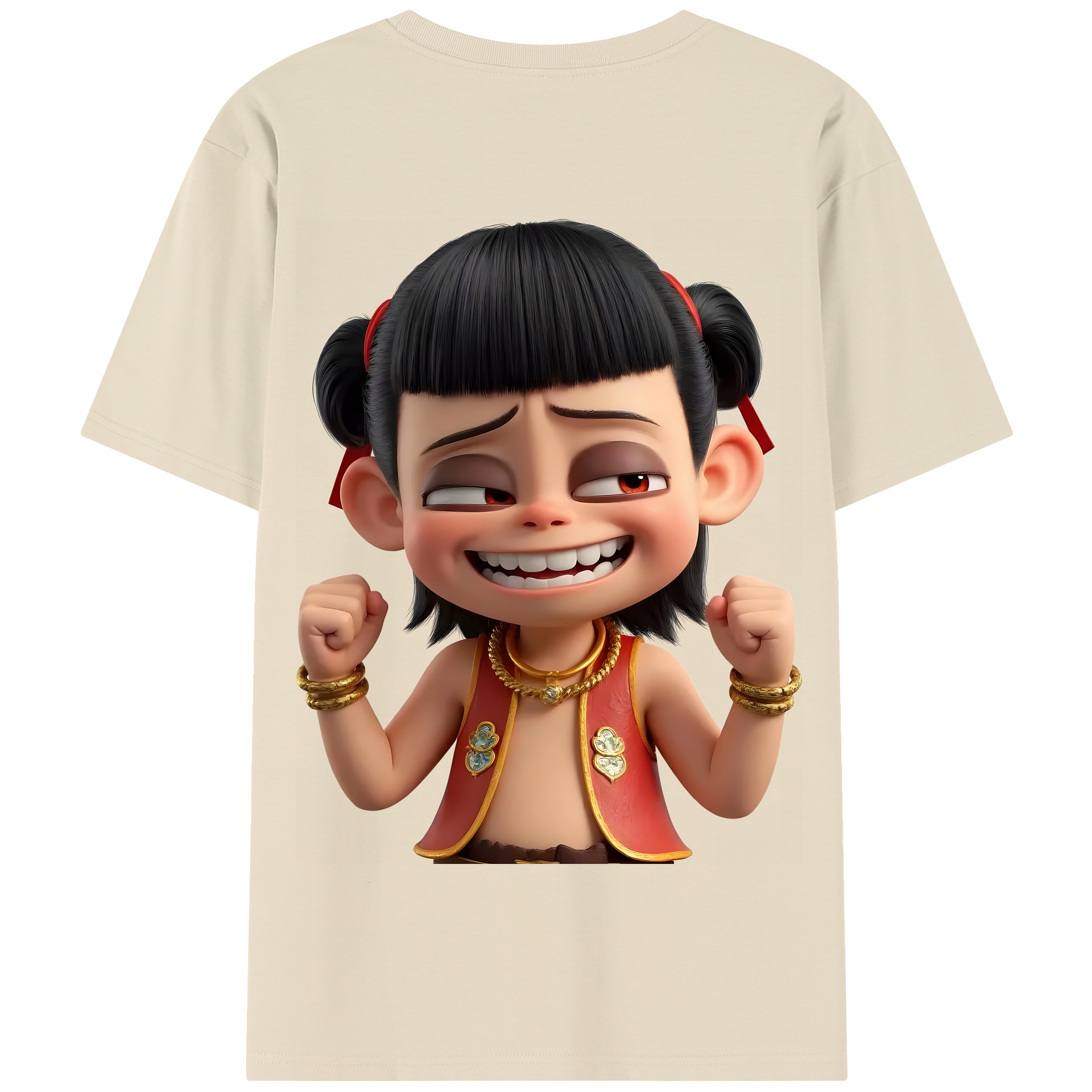 （画像用） Ne Zha 2 ナタ 魔童の大暴れ 綿100％半袖Tシャツ（背面プリント）
