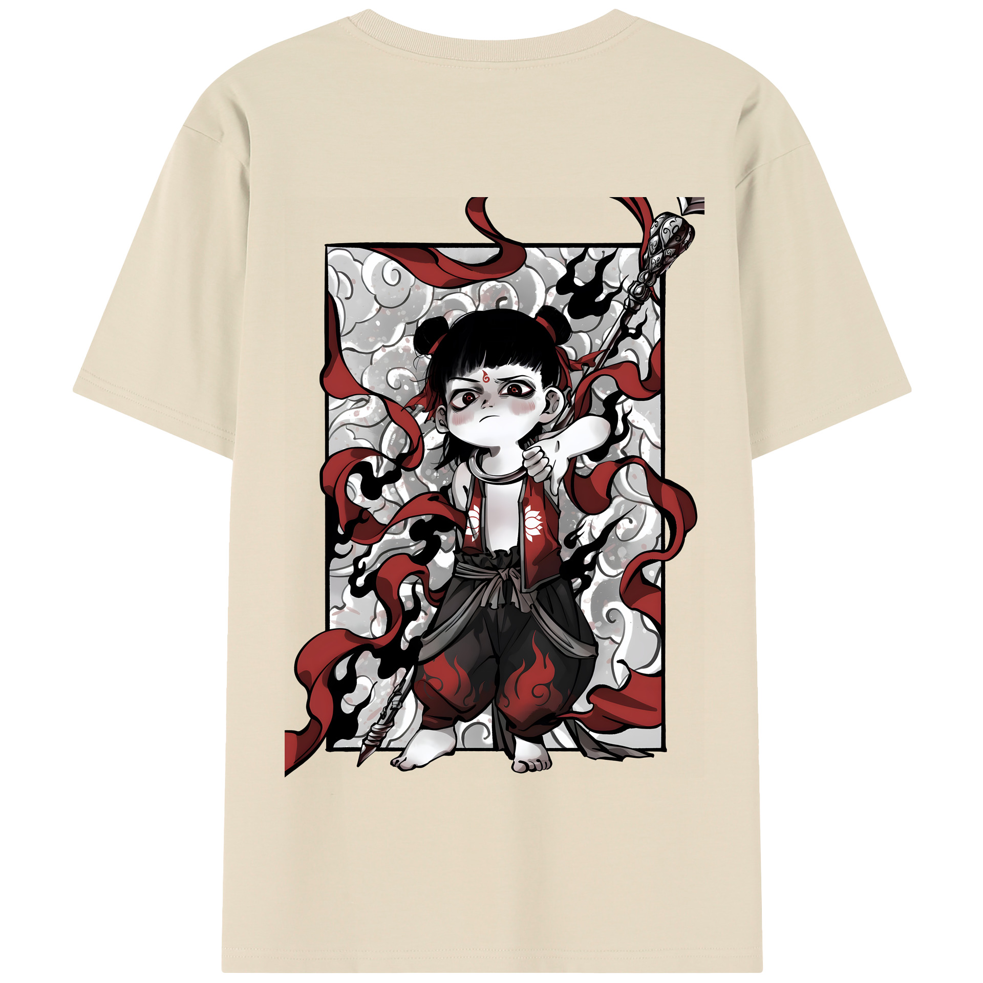 （画像用） Ne Zha 2 ナタ 魔童の大暴れ 綿100％半袖Tシャツ（背面プリント）