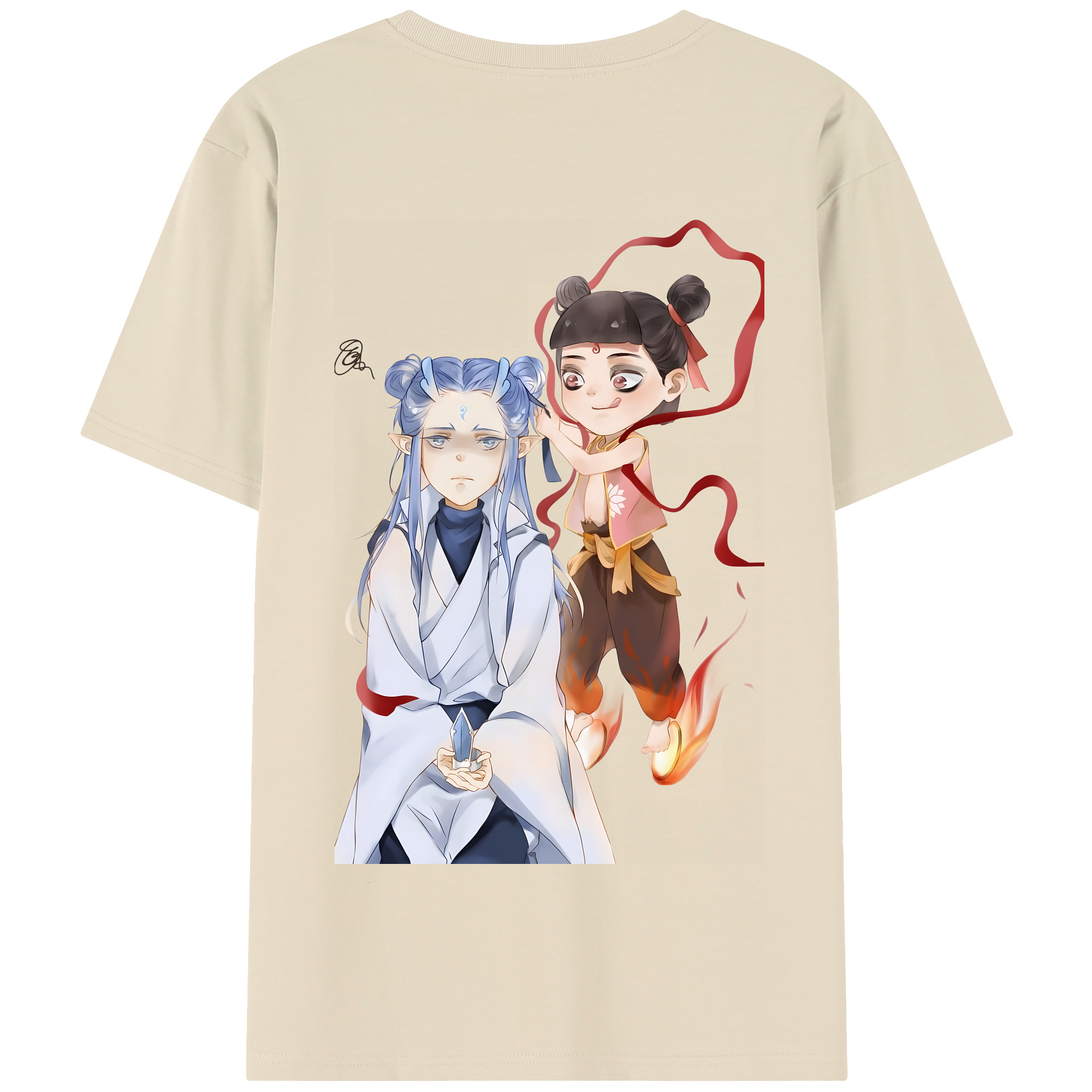 （画像用） Ne Zha 2 ナタ 魔童の大暴れ 綿100％半袖Tシャツ（背面プリント）