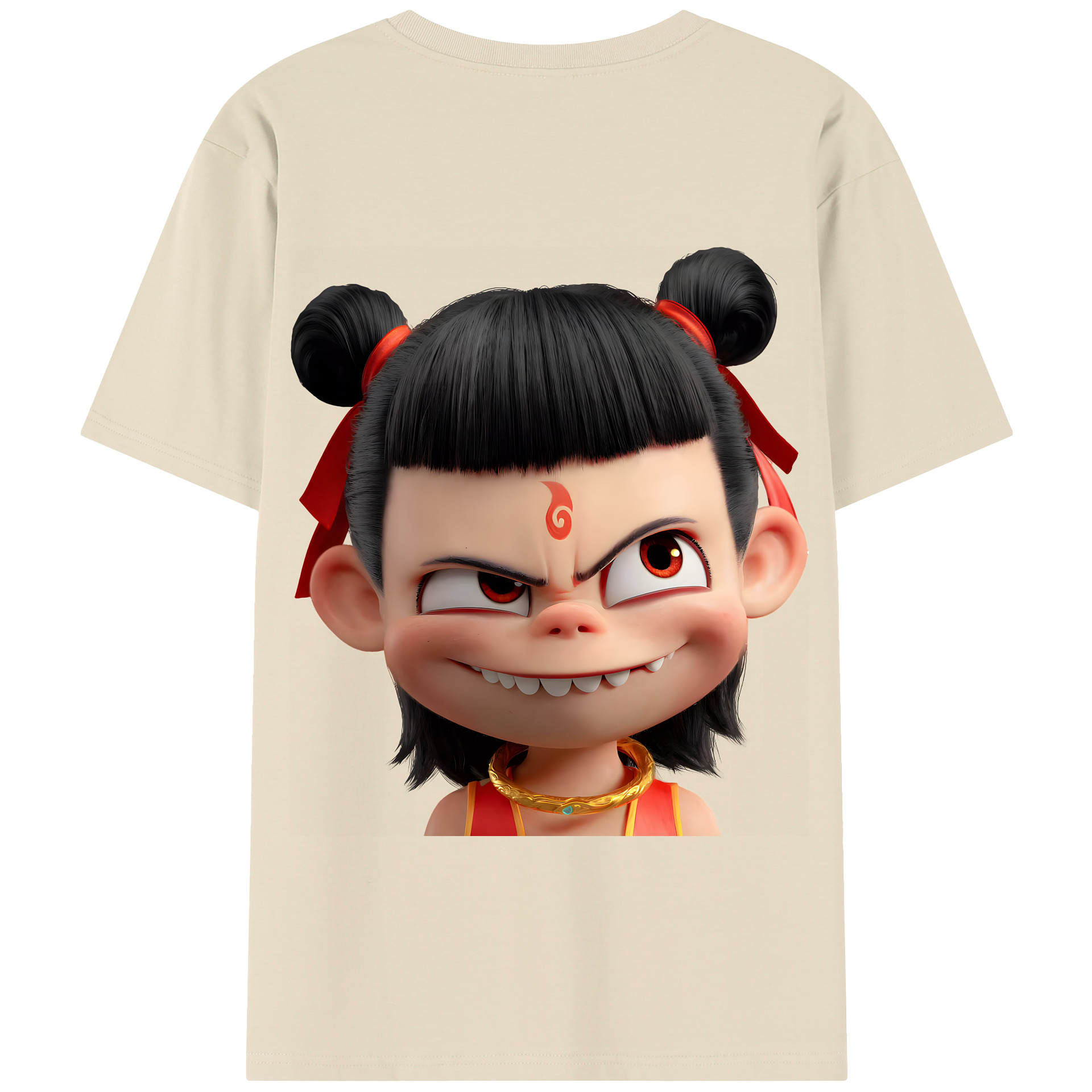（画像用） Ne Zha 2 ナタ 魔童の大暴れ 綿100％半袖Tシャツ（背面プリント）