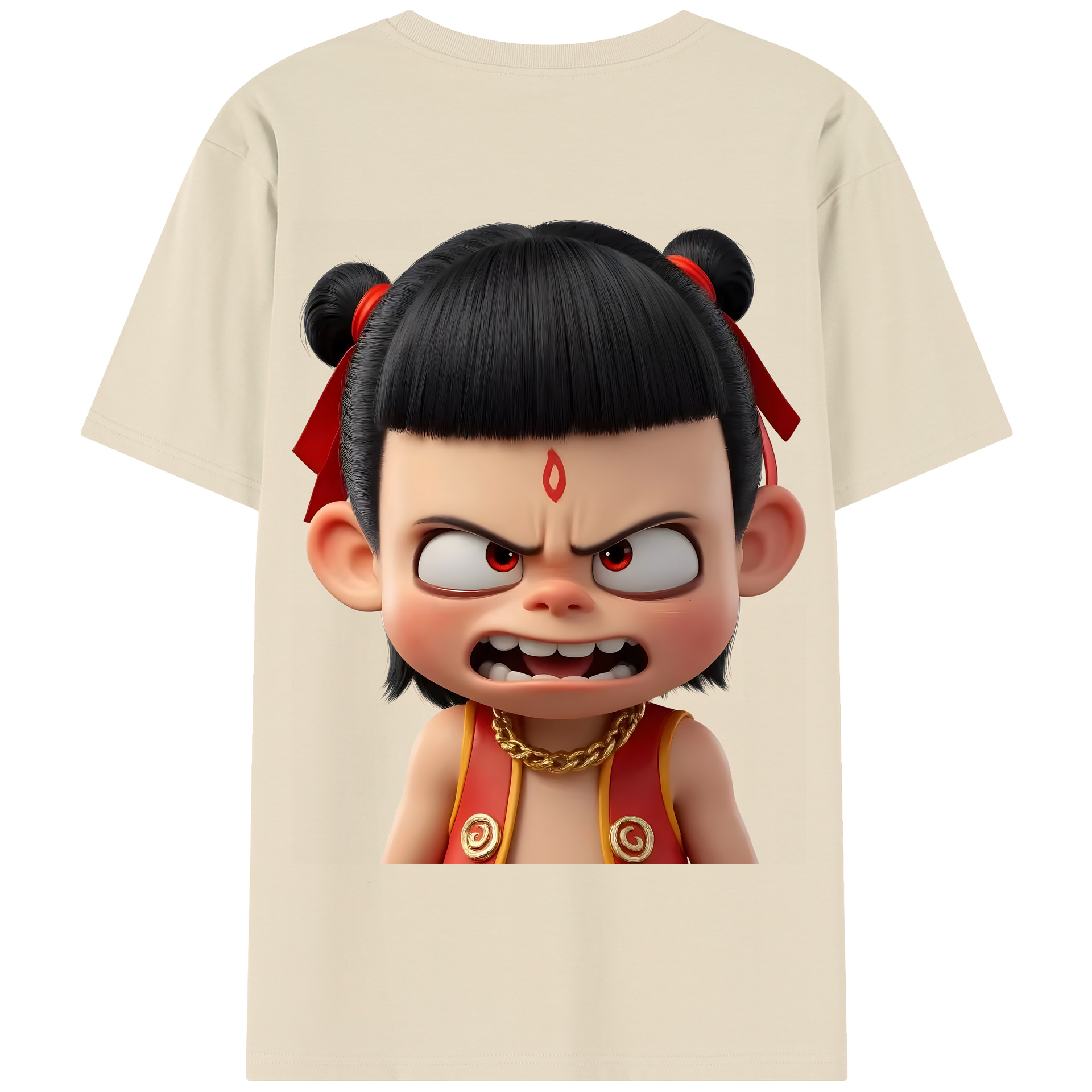（画像用） Ne Zha 2 ナタ 魔童の大暴れ 綿100％半袖Tシャツ（背面プリント）
