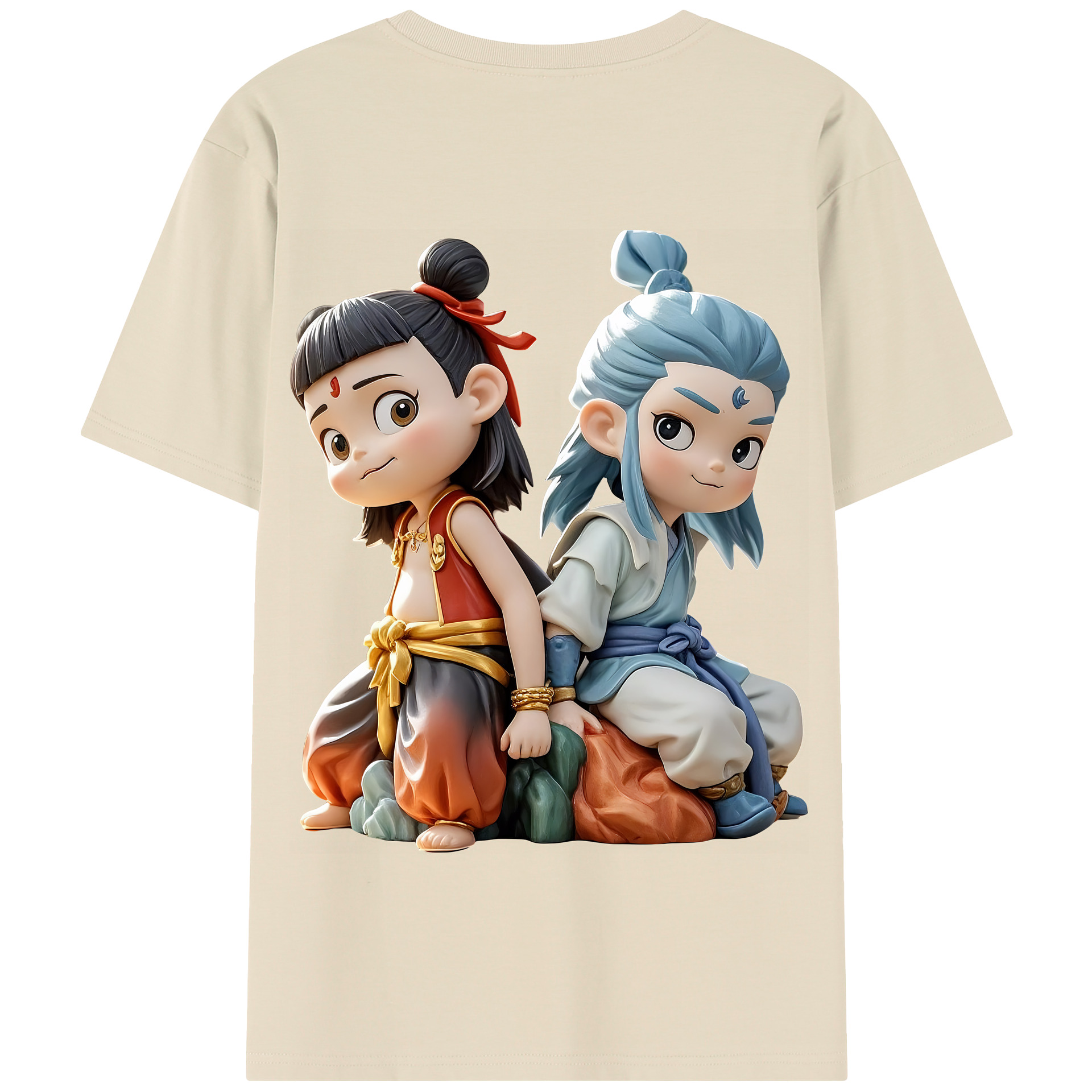 （画像用） Ne Zha 2 ナタ 魔童の大暴れ 綿100％半袖Tシャツ（背面プリント）