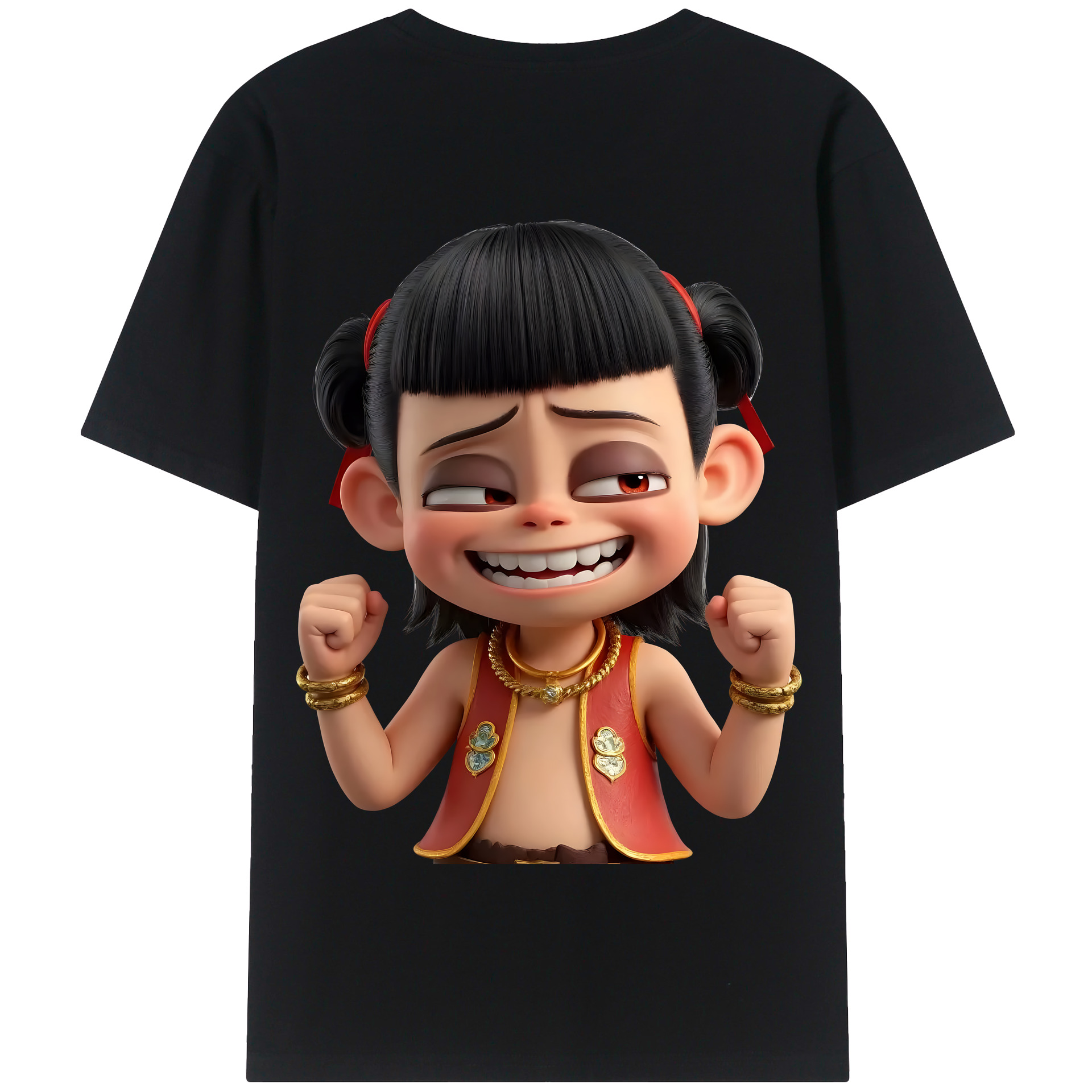 （画像用） Ne Zha 2 ナタ 魔童の大暴れ 綿100％半袖Tシャツ（背面プリント）