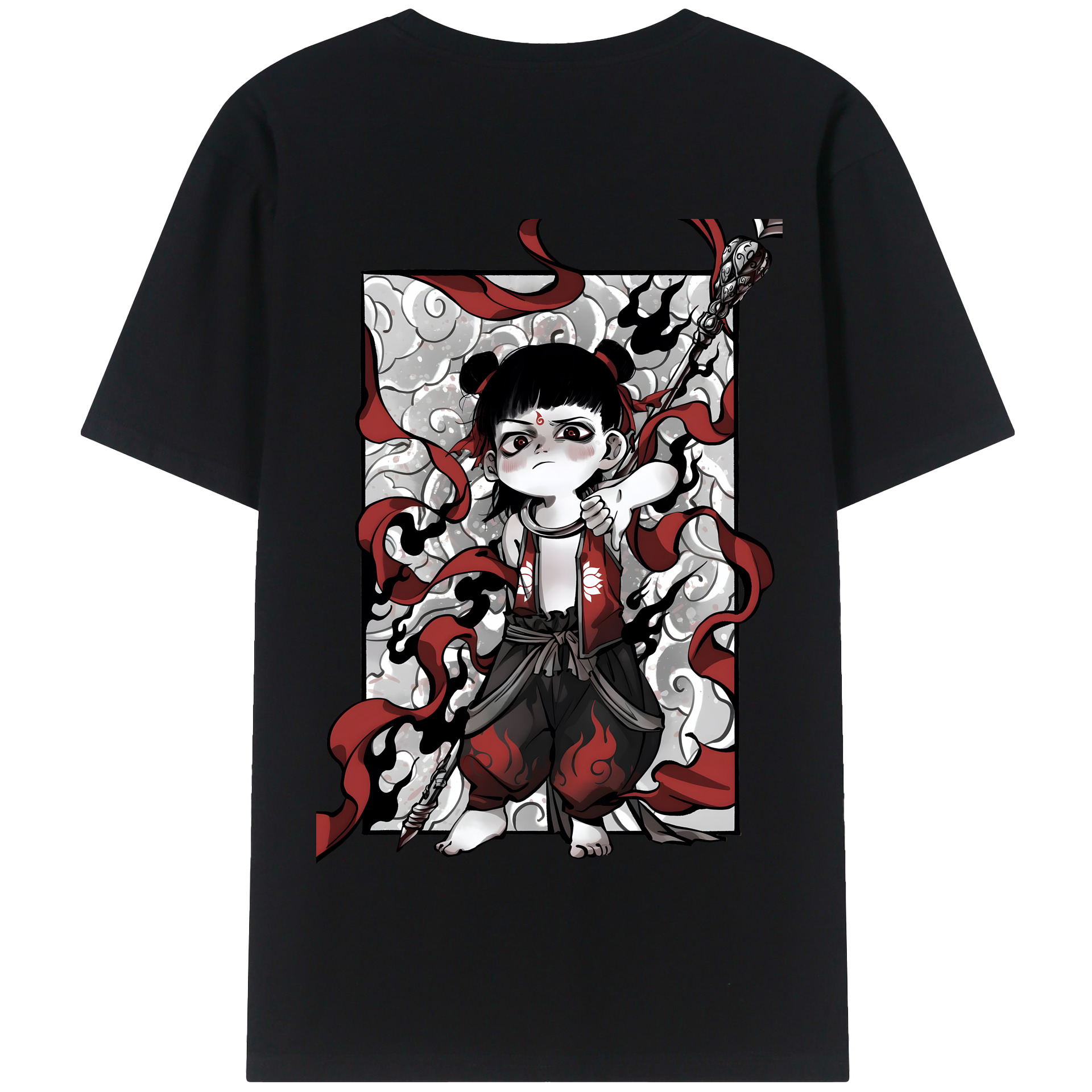 （画像用） Ne Zha 2 ナタ 魔童の大暴れ 綿100％半袖Tシャツ（背面プリント）