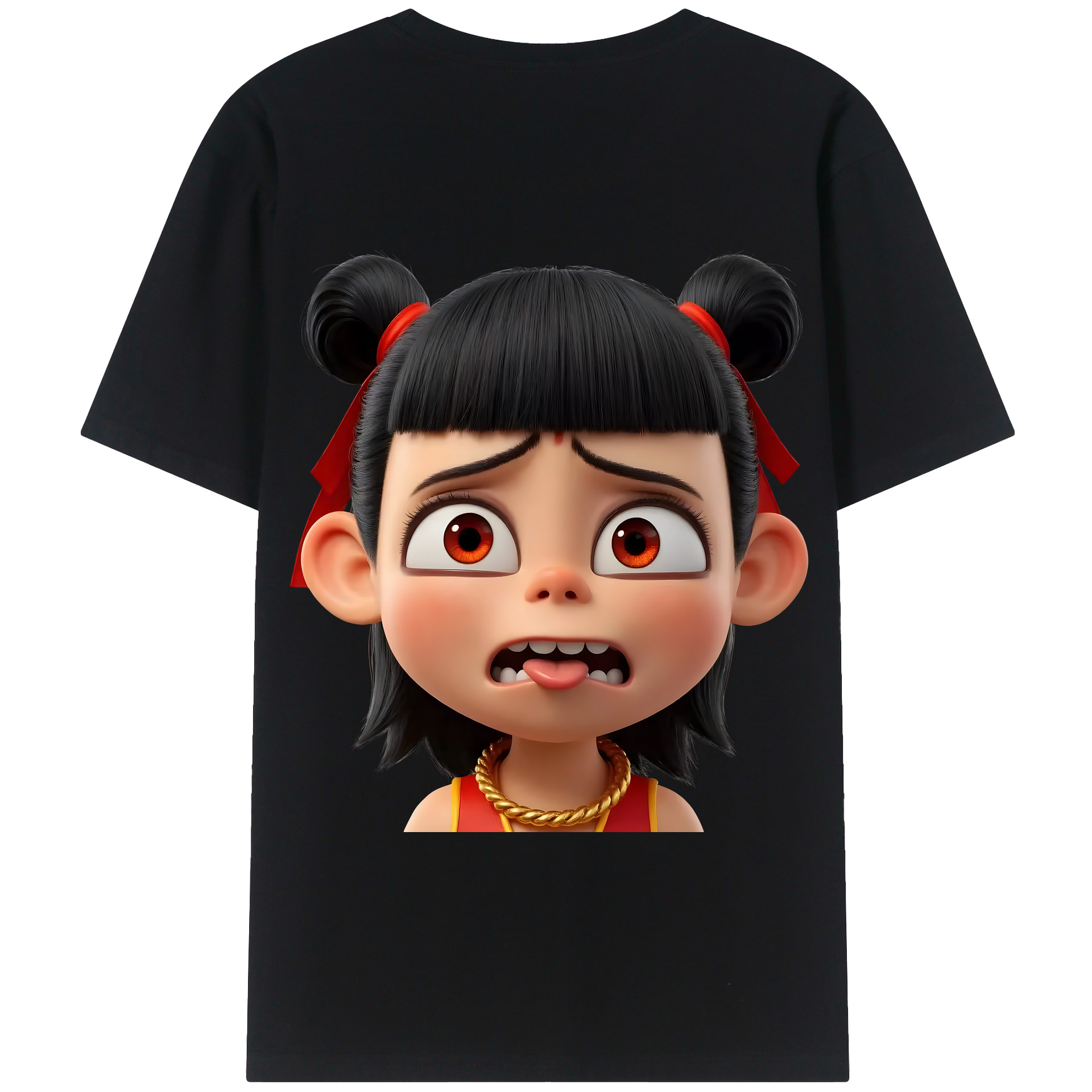 （画像用） Ne Zha 2 ナタ 魔童の大暴れ 綿100％半袖Tシャツ（背面プリント）