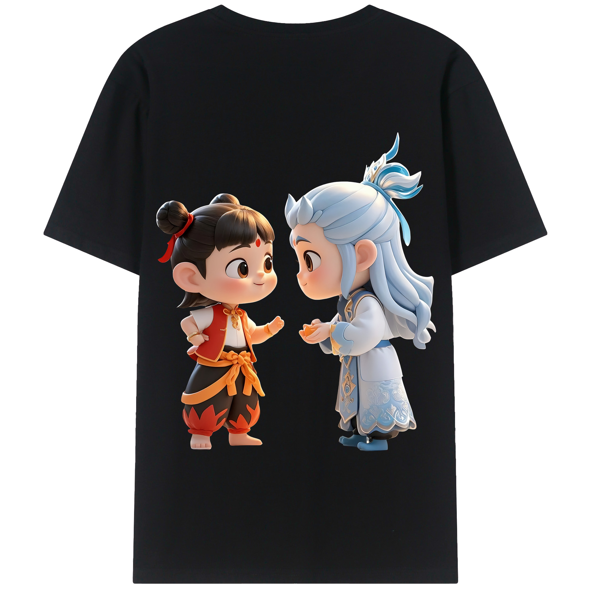 （画像用） Ne Zha 2 ナタ 魔童の大暴れ 綿100％半袖Tシャツ（背面プリント）