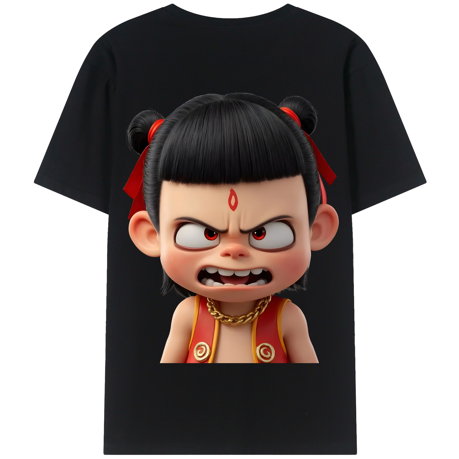 （画像用） Ne Zha 2 ナタ 魔童の大暴れ 綿100％半袖Tシャツ（背面プリント）