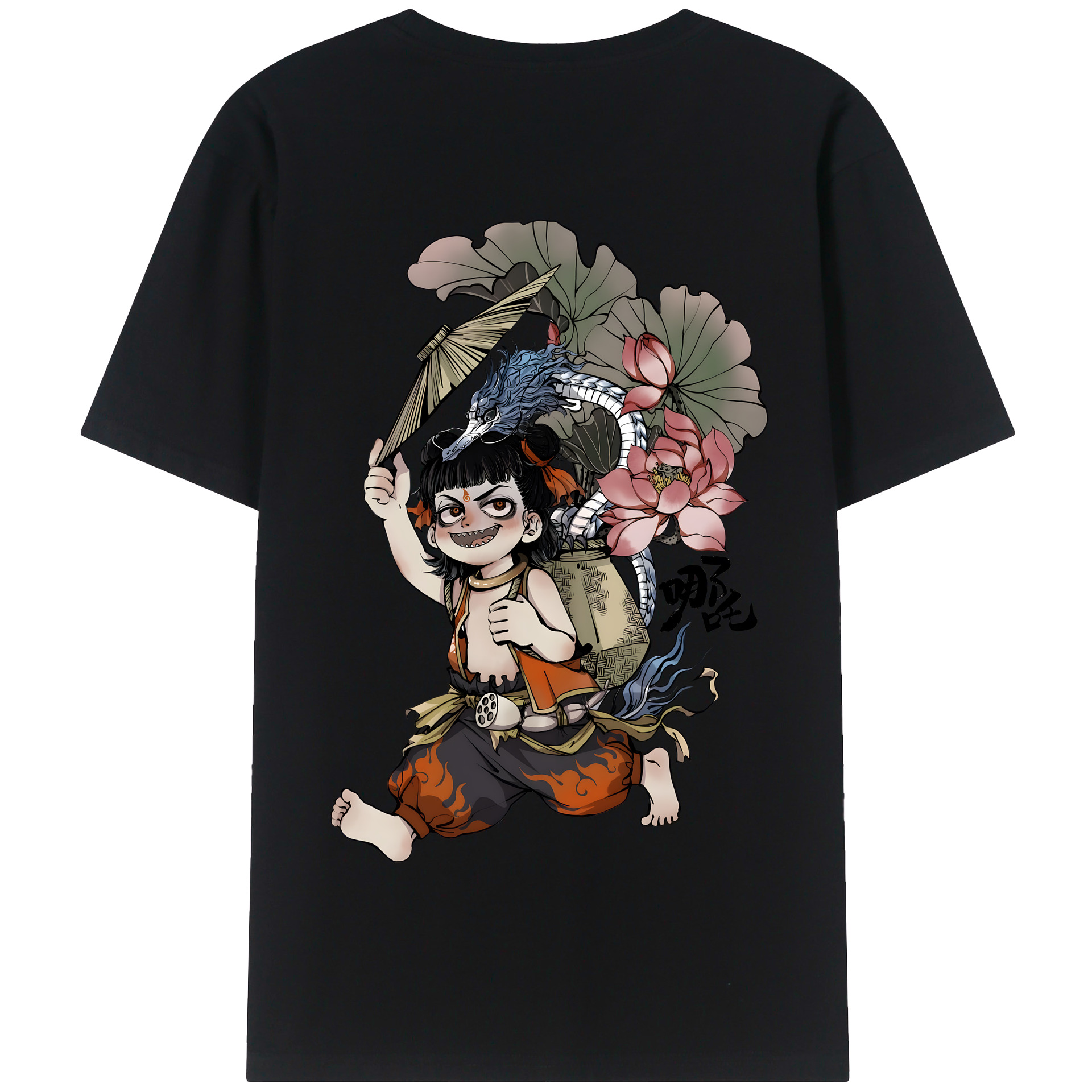 （画像用） Ne Zha 2 ナタ 魔童の大暴れ 綿100％半袖Tシャツ（背面プリント）