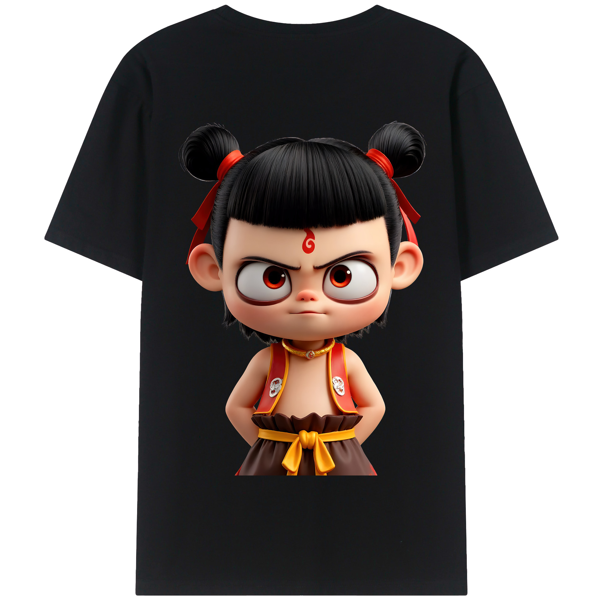 （画像用） Ne Zha 2 ナタ 魔童の大暴れ 綿100％半袖Tシャツ（背面プリント）