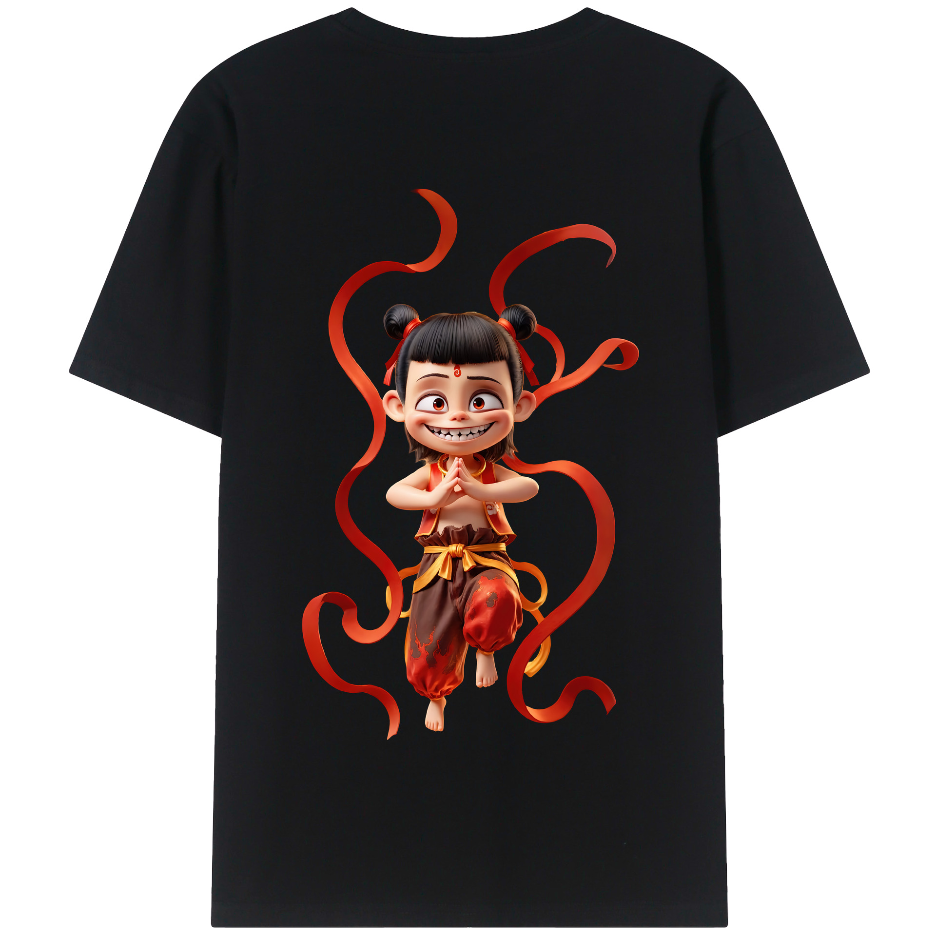 （画像用） Ne Zha 2 ナタ 魔童の大暴れ 綿100％半袖Tシャツ（背面プリント）