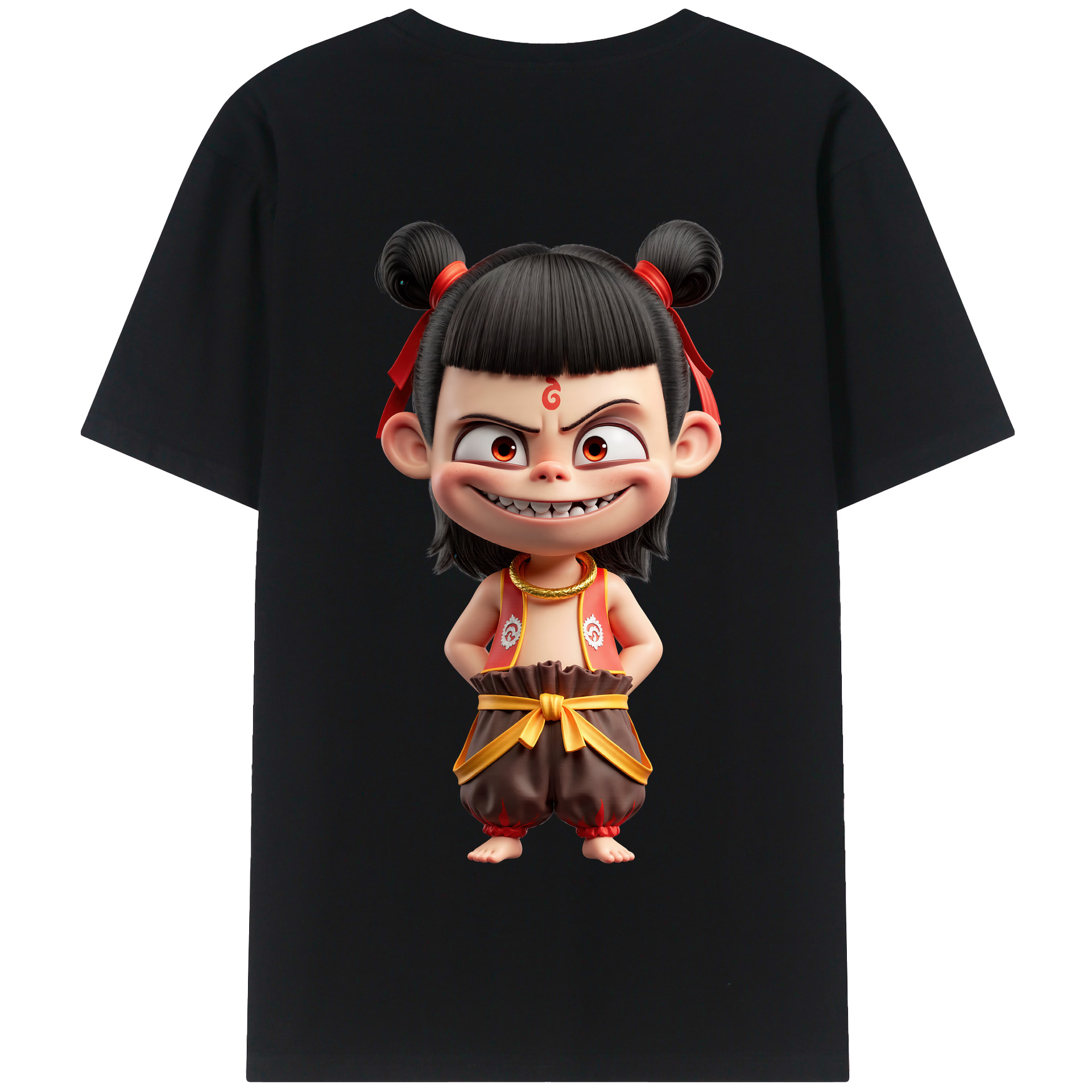 （画像用） Ne Zha 2 ナタ 魔童の大暴れ 綿100％半袖Tシャツ（背面プリント）