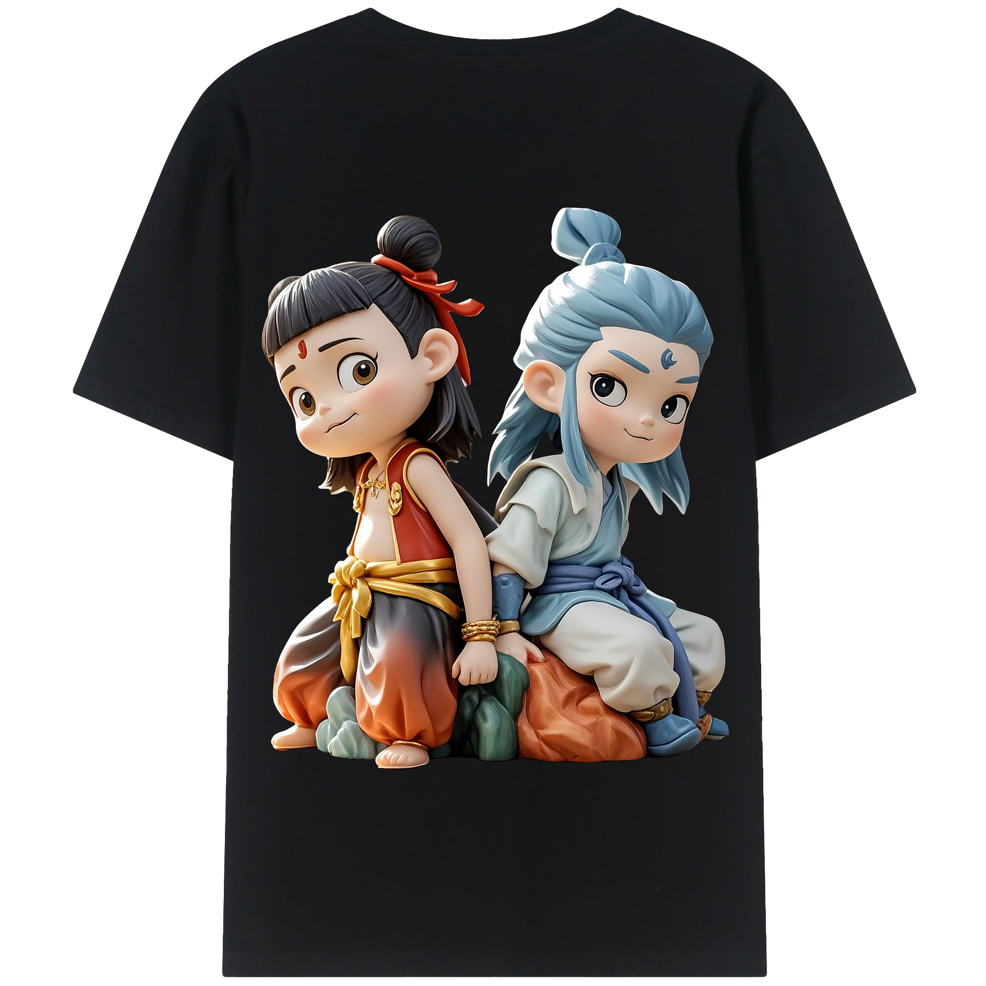 （画像用） Ne Zha 2 ナタ 魔童の大暴れ 綿100％半袖Tシャツ（背面プリント）