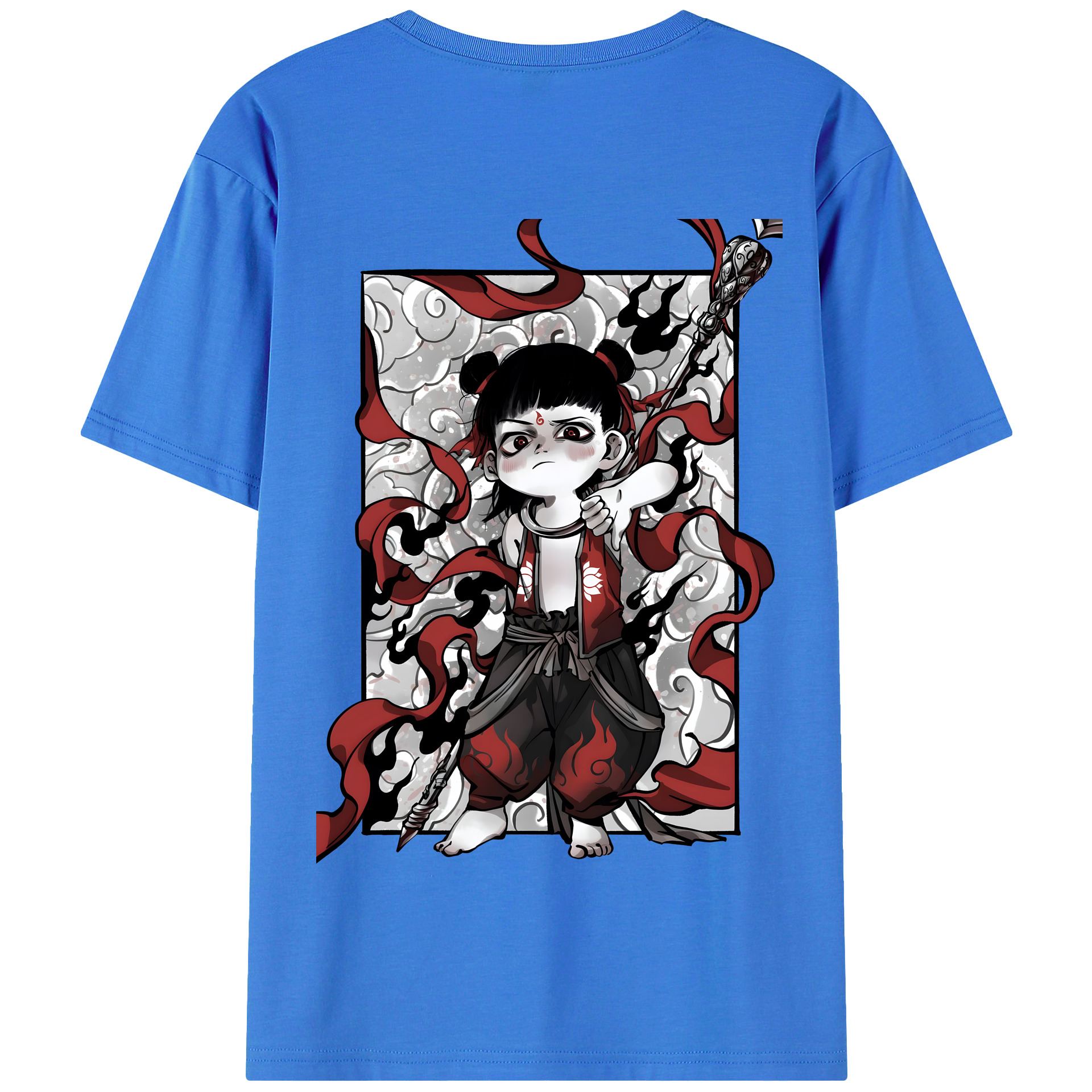 （画像用） Ne Zha 2 ナタ 魔童の大暴れ 綿100％半袖Tシャツ（背面プリント）