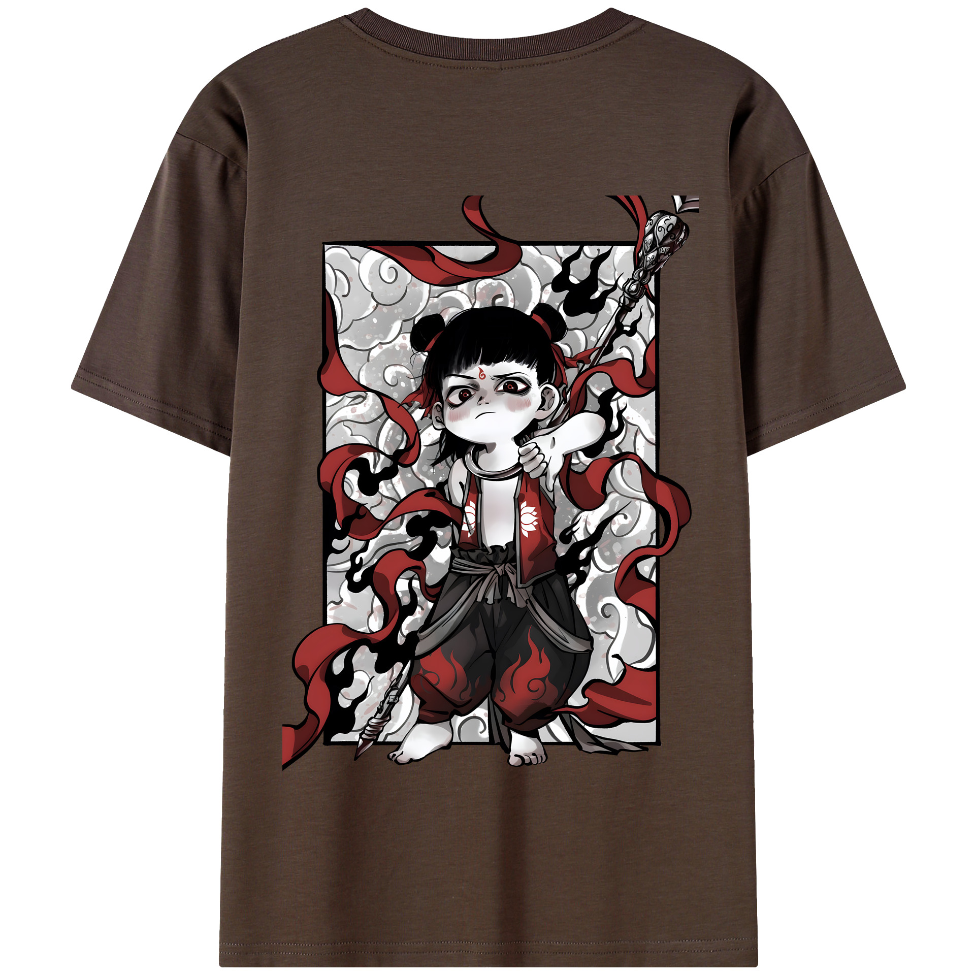 （画像用） Ne Zha 2 ナタ 魔童の大暴れ 綿100％半袖Tシャツ（背面プリント）