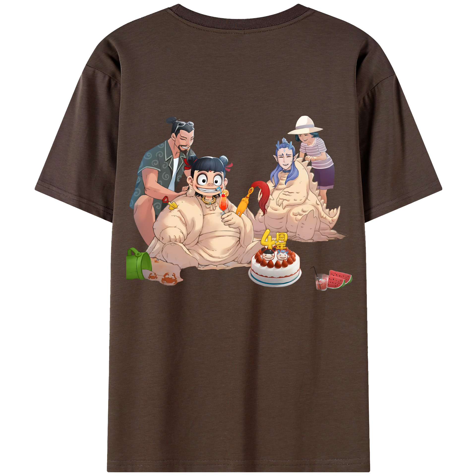 （画像用） Ne Zha 2 ナタ 魔童の大暴れ 綿100％半袖Tシャツ（背面プリント）