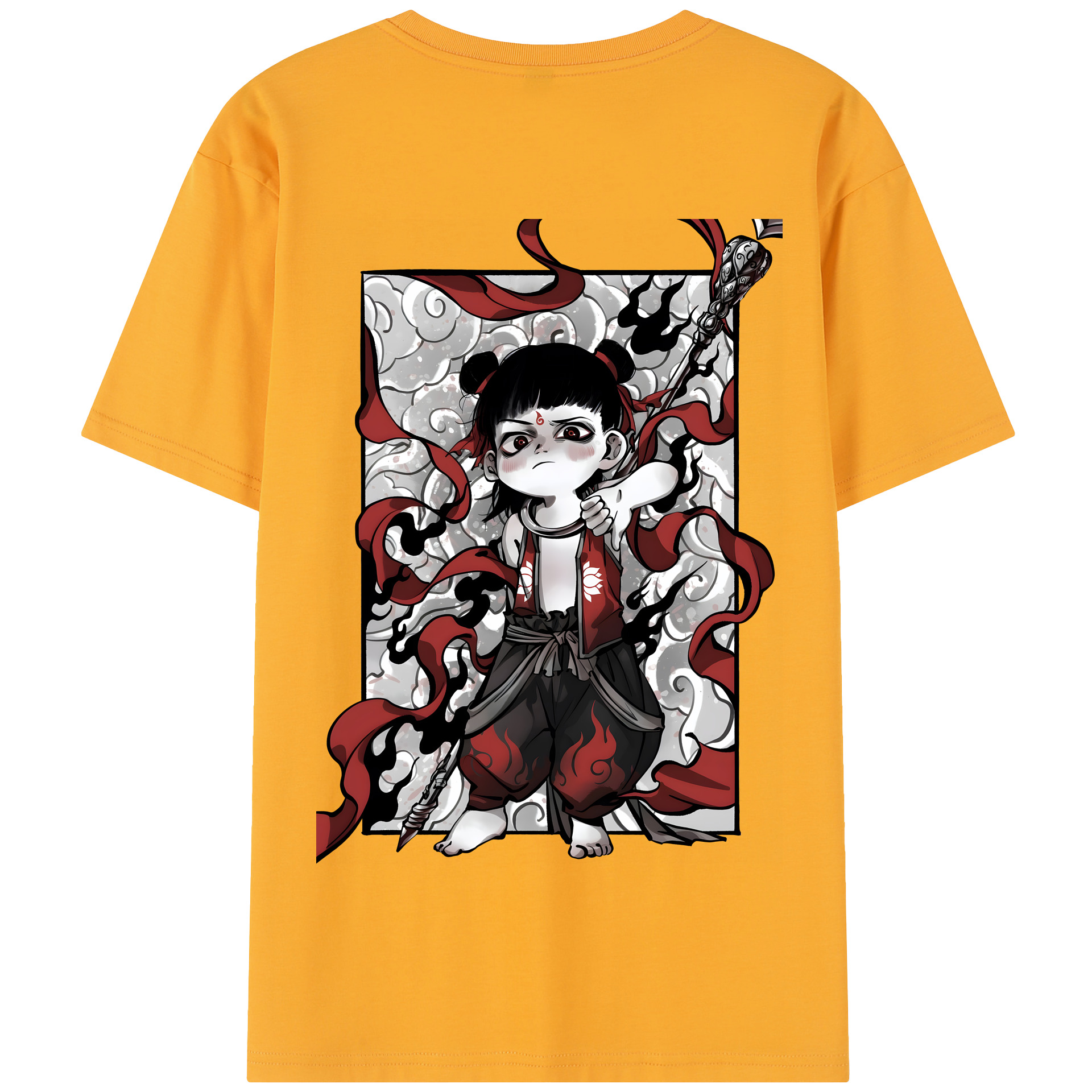 （画像用） Ne Zha 2 ナタ 魔童の大暴れ 綿100％半袖Tシャツ（背面プリント）