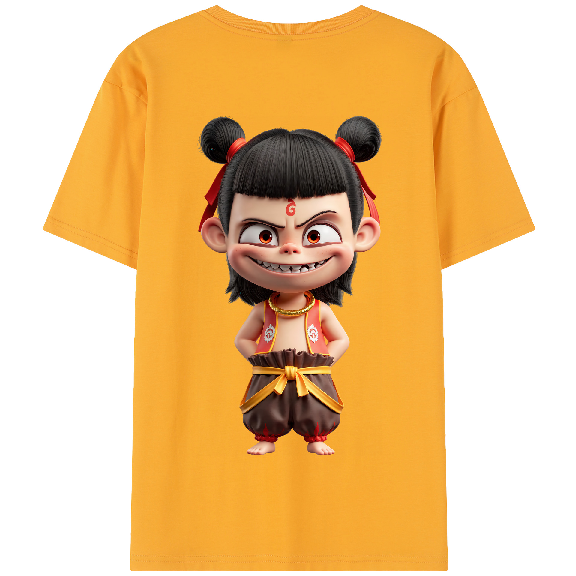 （画像用） Ne Zha 2 ナタ 魔童の大暴れ 綿100％半袖Tシャツ（背面プリント）