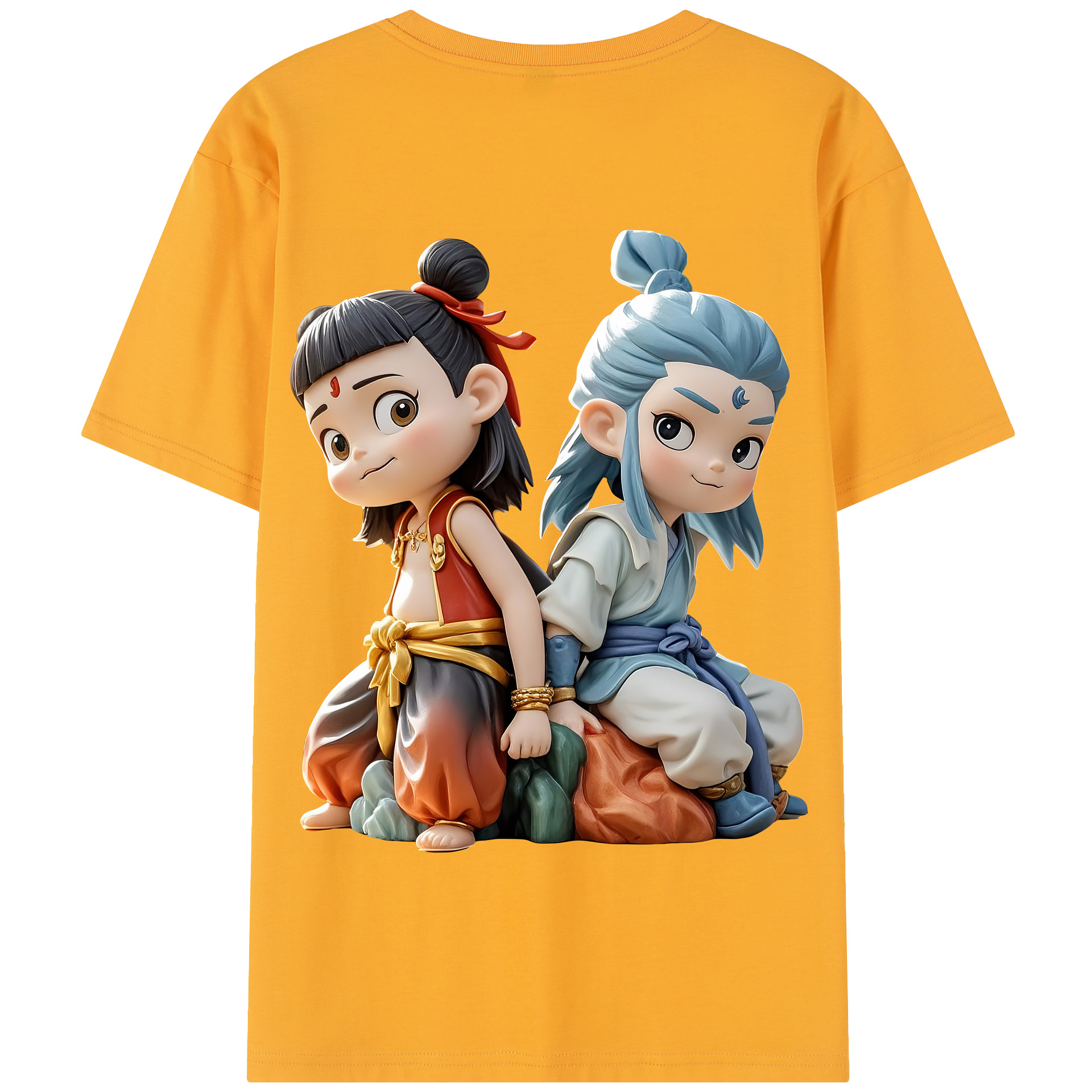 （画像用） Ne Zha 2 ナタ 魔童の大暴れ 綿100％半袖Tシャツ（背面プリント）