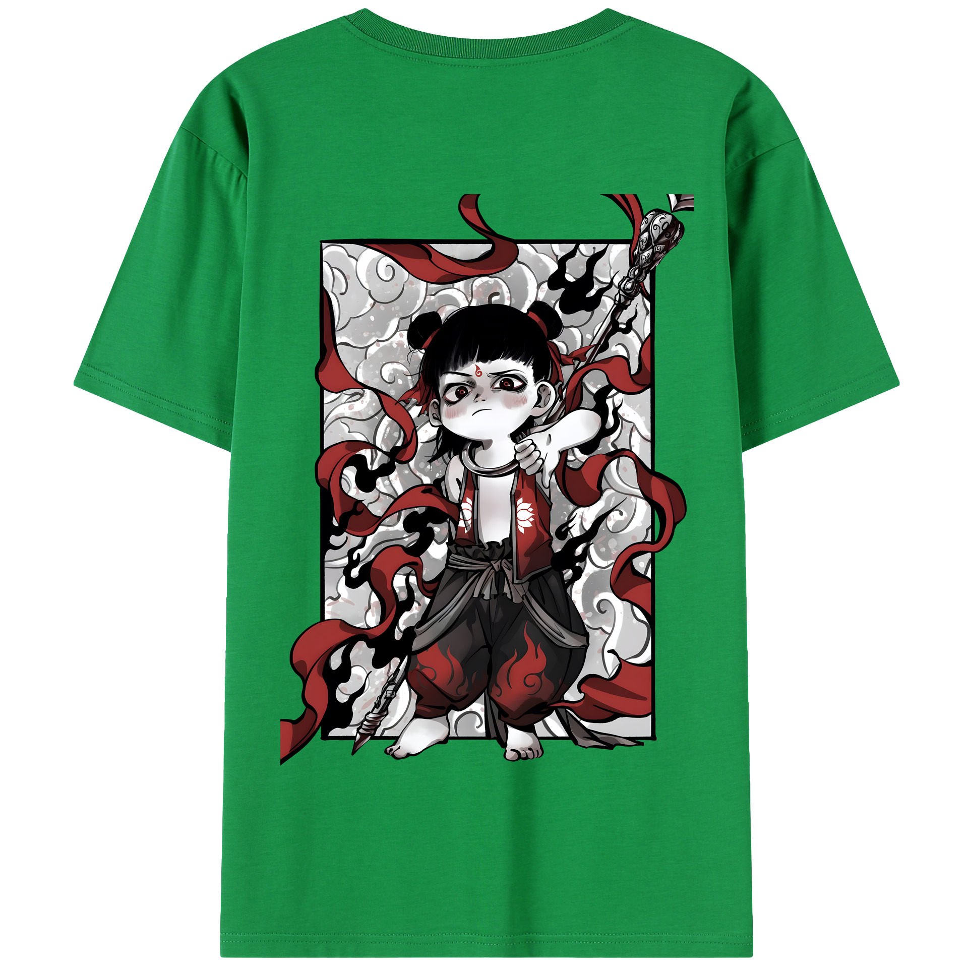 （画像用） Ne Zha 2 ナタ 魔童の大暴れ 綿100％半袖Tシャツ（背面プリント）