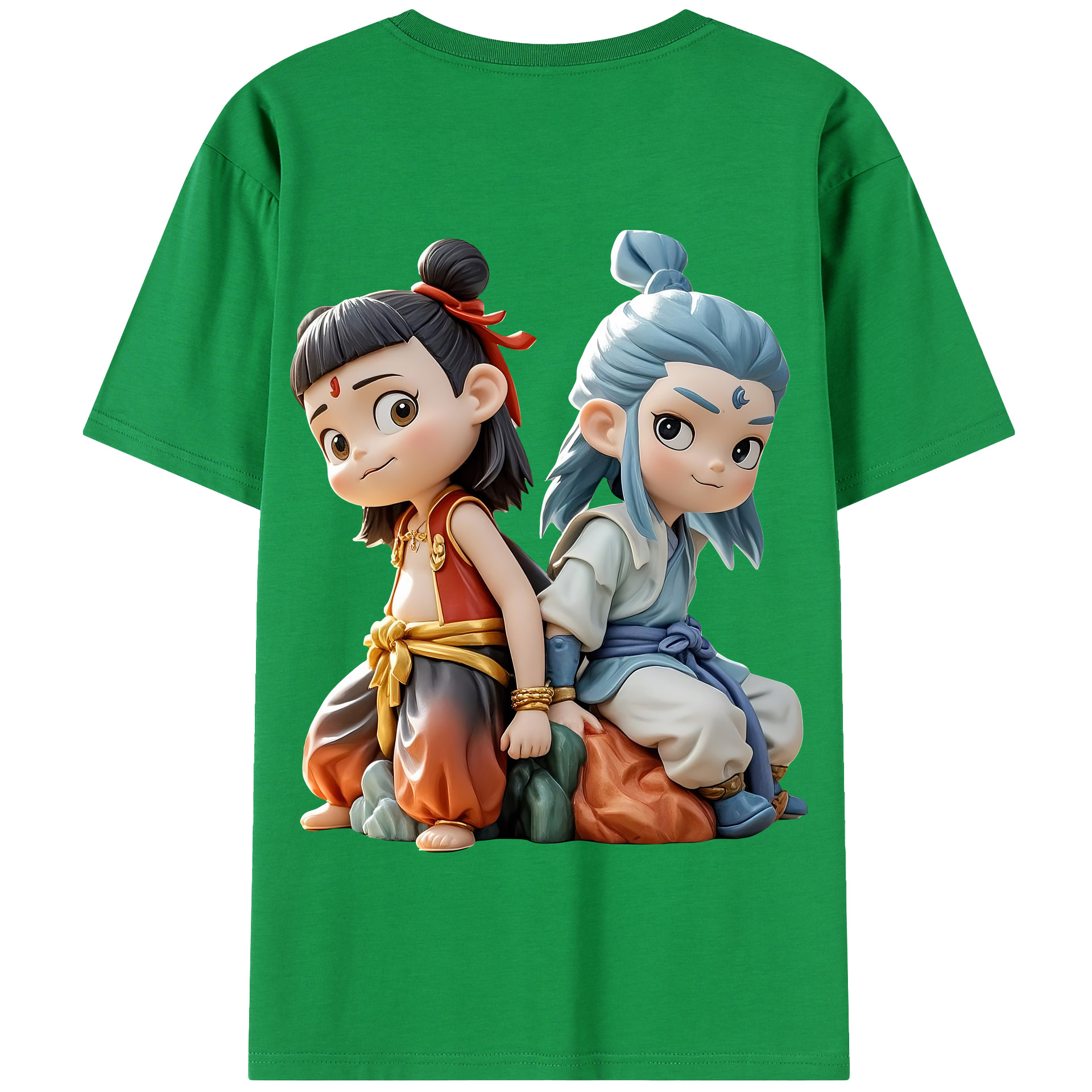 （画像用） Ne Zha 2 ナタ 魔童の大暴れ 綿100％半袖Tシャツ（背面プリント）