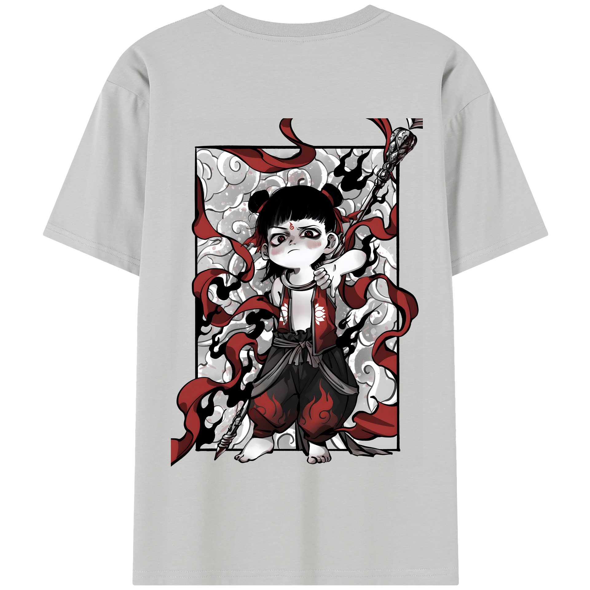 （画像用） Ne Zha 2 ナタ 魔童の大暴れ 綿100％半袖Tシャツ（背面プリント）