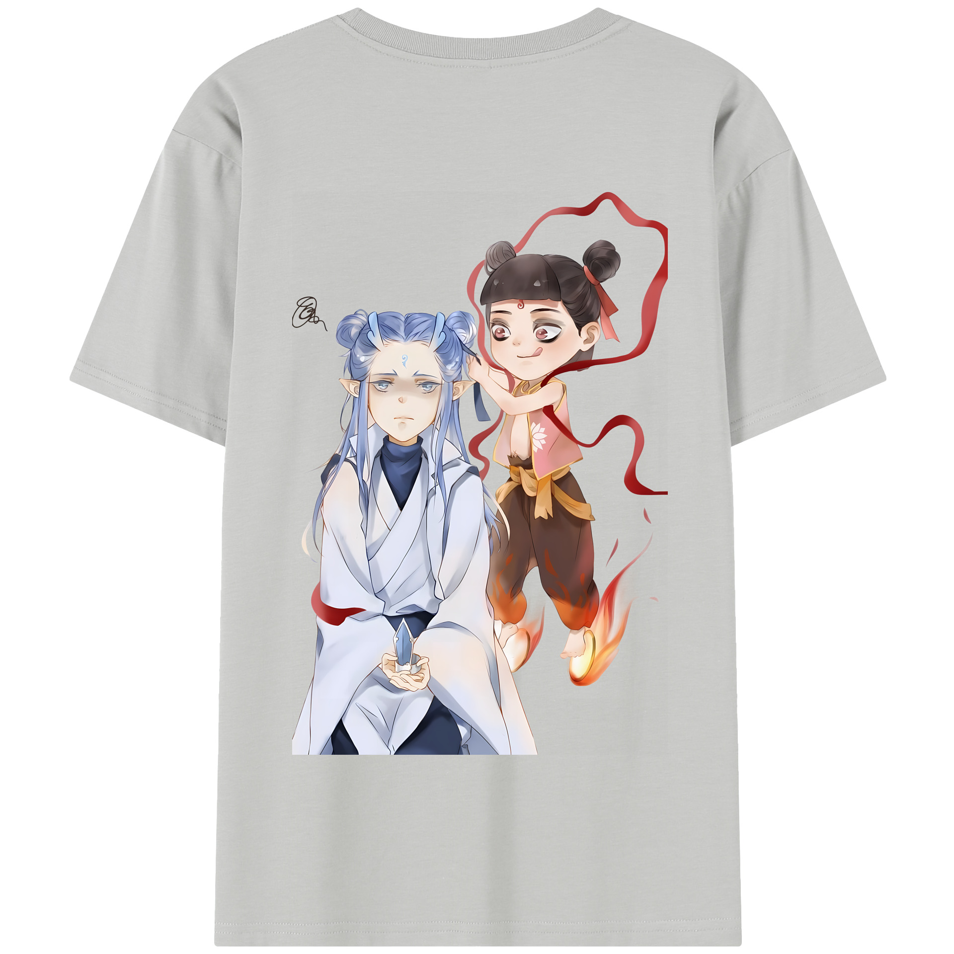 （画像用） Ne Zha 2 ナタ 魔童の大暴れ 綿100％半袖Tシャツ（背面プリント）