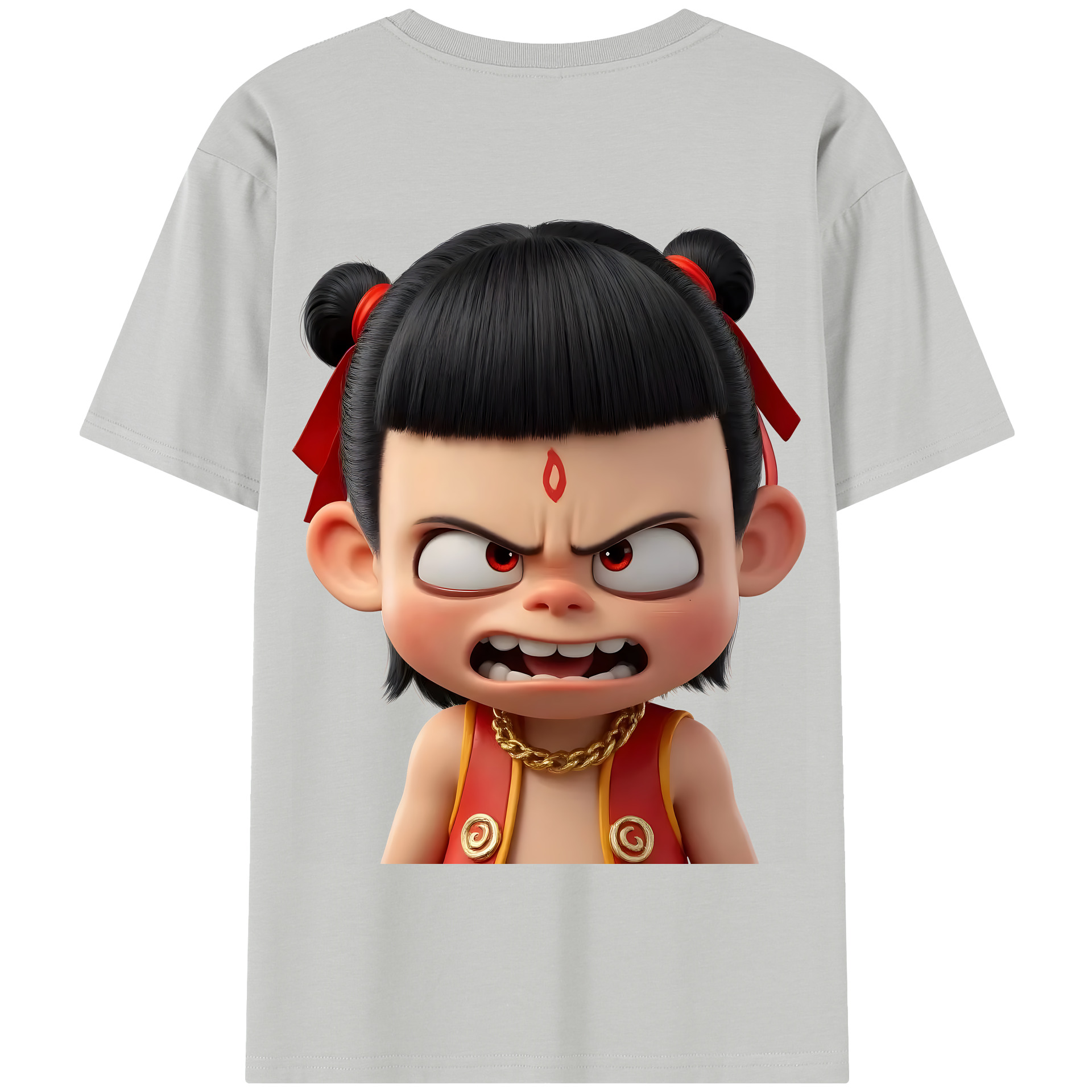 （画像用） Ne Zha 2 ナタ 魔童の大暴れ 綿100％半袖Tシャツ（背面プリント）