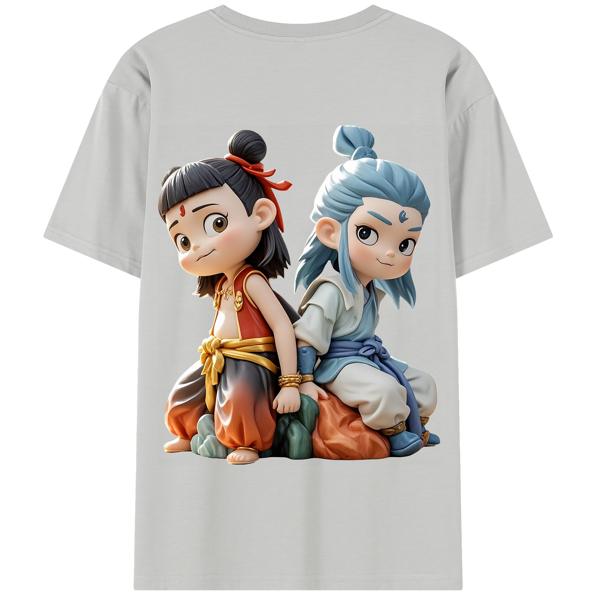 （画像用） Ne Zha 2 ナタ 魔童の大暴れ 綿100％半袖Tシャツ（背面プリント）