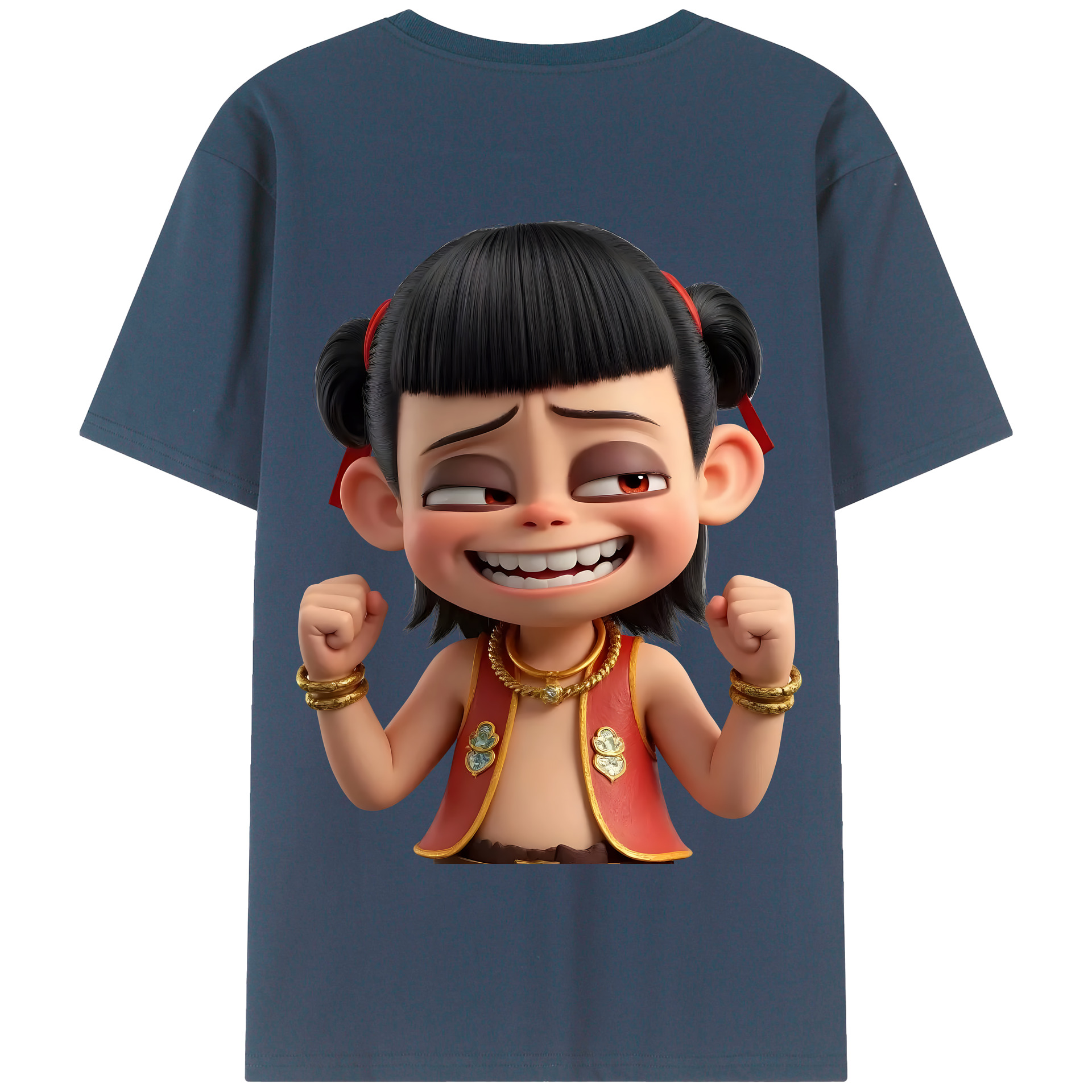 （画像用） Ne Zha 2 ナタ 魔童の大暴れ 綿100％半袖Tシャツ（背面プリント）