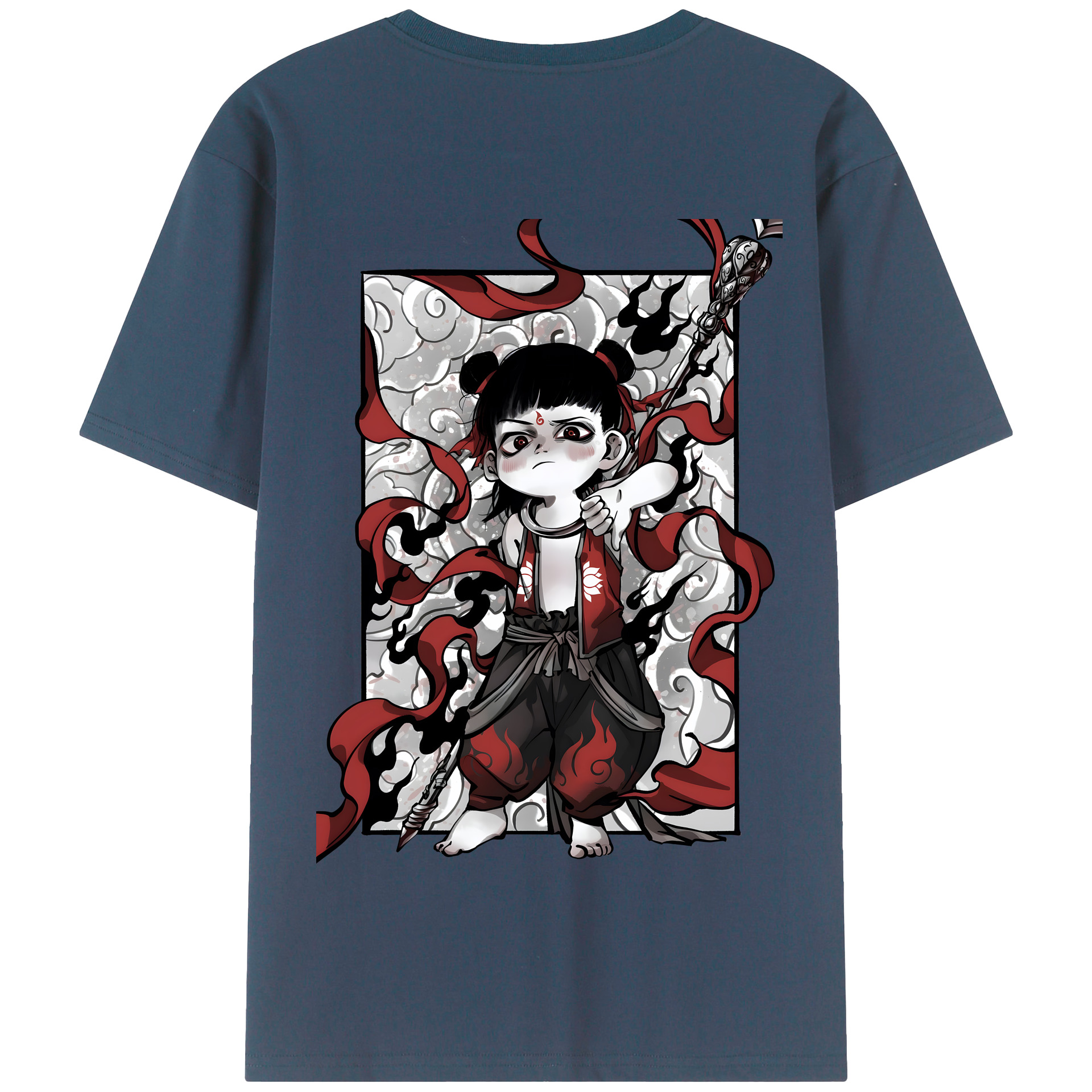 （画像用） Ne Zha 2 ナタ 魔童の大暴れ 綿100％半袖Tシャツ（背面プリント）