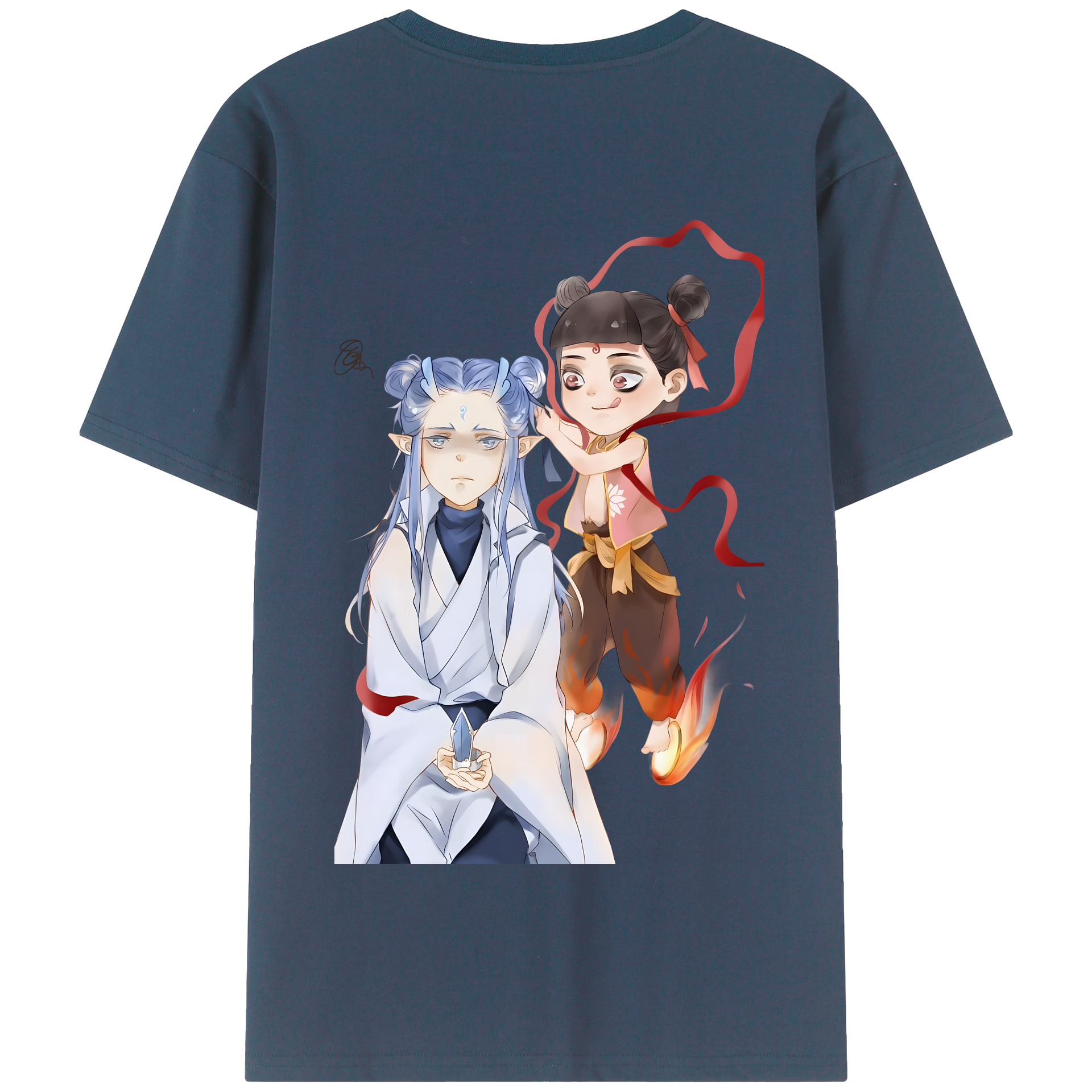 （画像用） Ne Zha 2 ナタ 魔童の大暴れ 綿100％半袖Tシャツ（背面プリント）