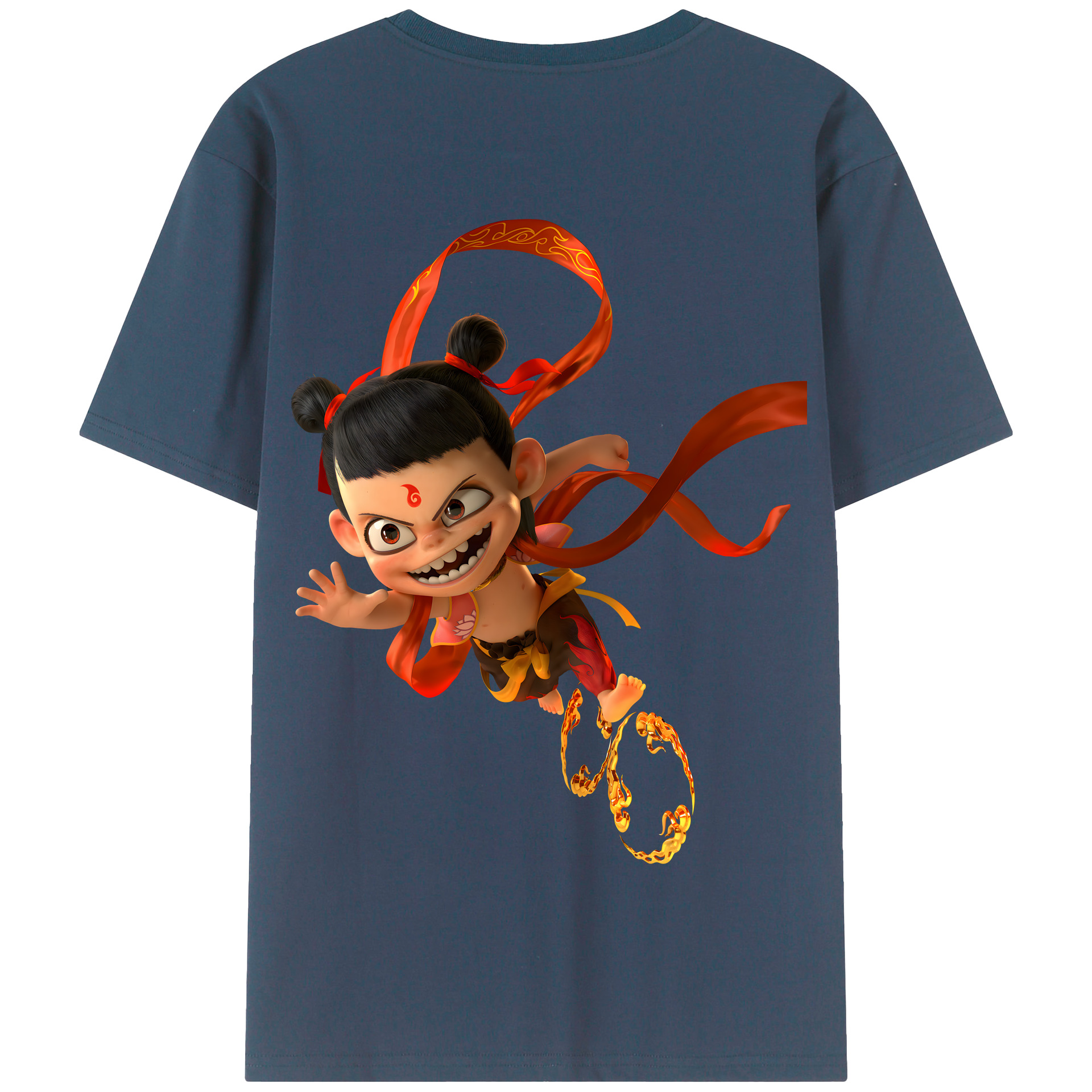 （画像用） Ne Zha 2 ナタ 魔童の大暴れ 綿100％半袖Tシャツ（背面プリント）