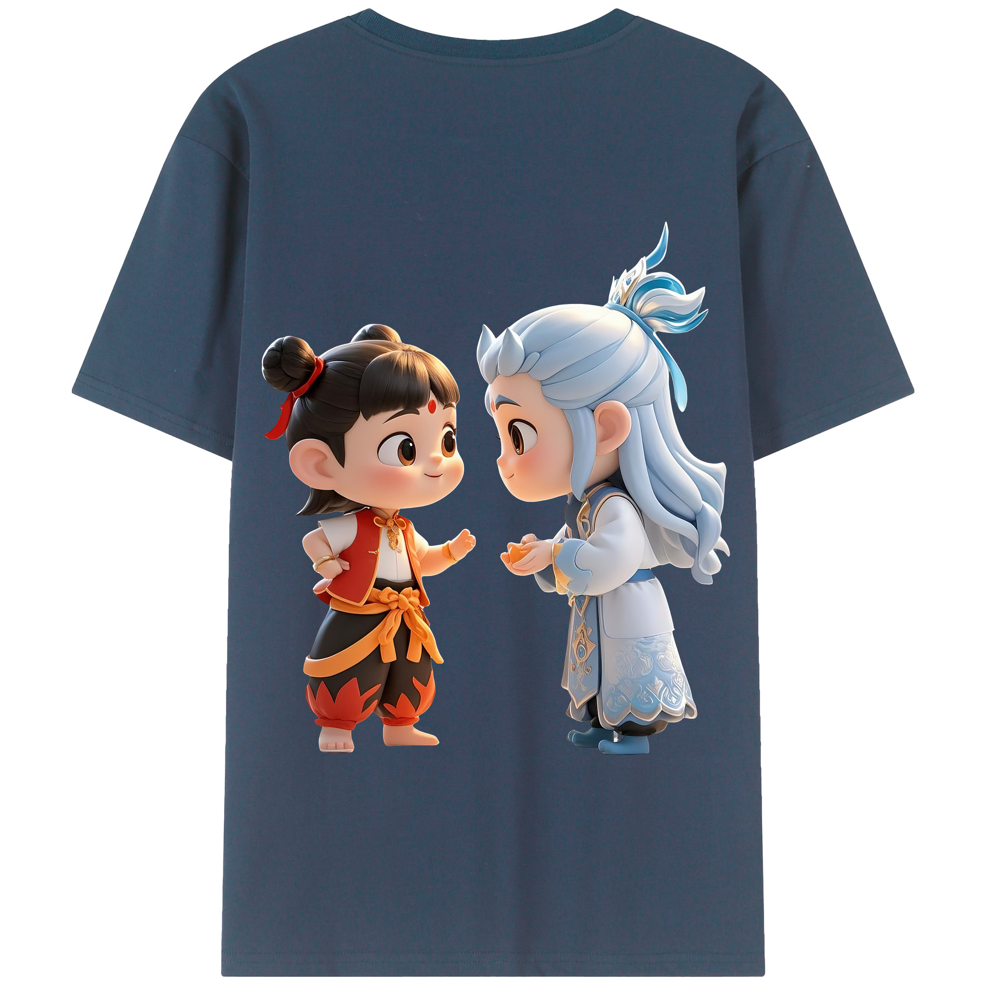 （画像用） Ne Zha 2 ナタ 魔童の大暴れ 綿100％半袖Tシャツ（背面プリント）
